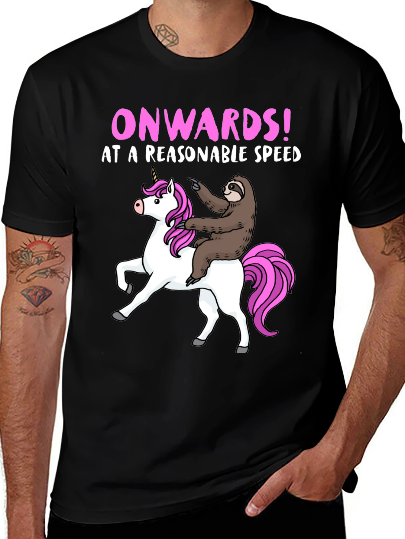 Black Sloth Riding Unicorn Graphic T-Shirt main image