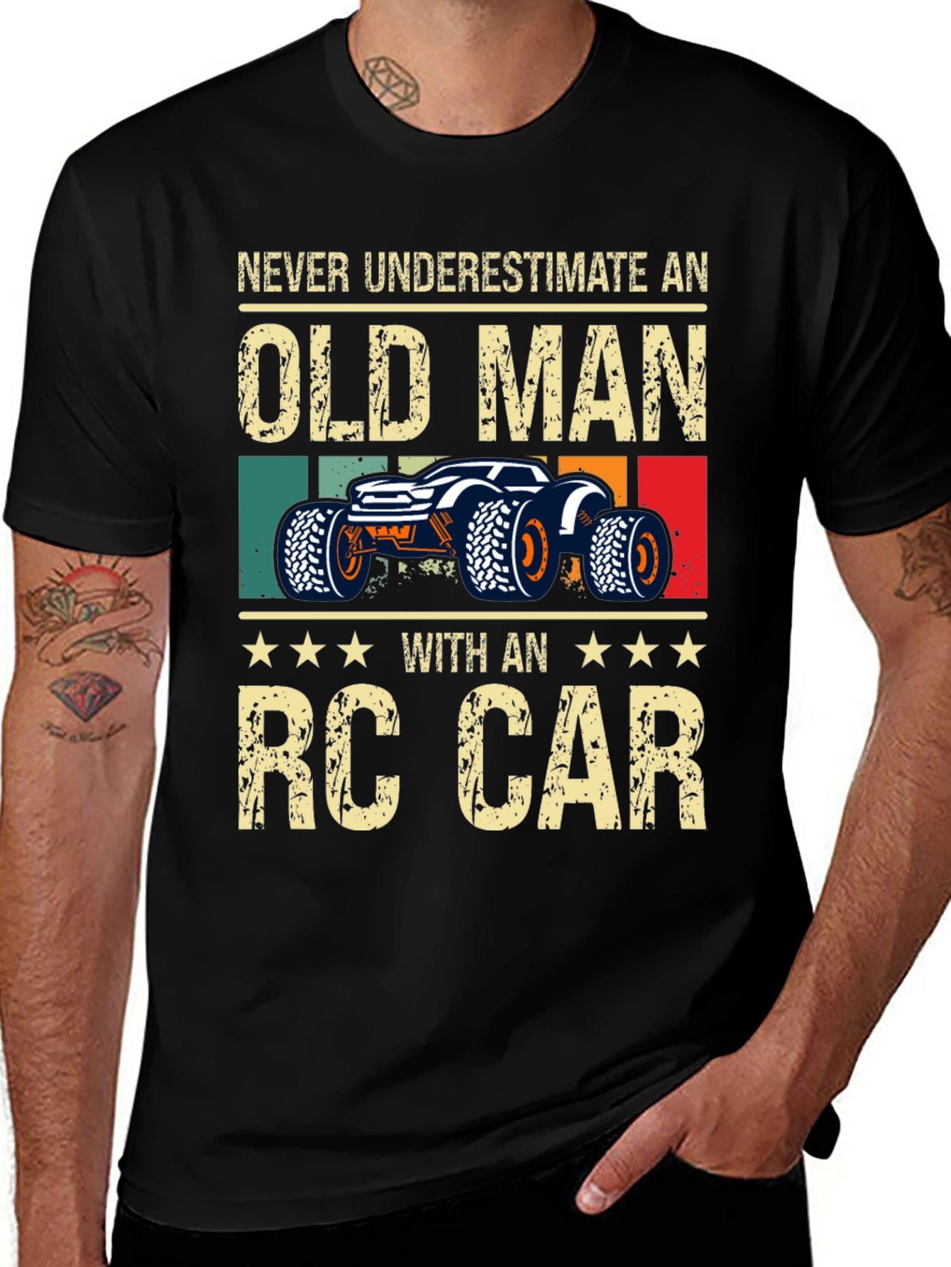 Black Old Man RC Car T-Shirt - Fun Hobby Tee main image