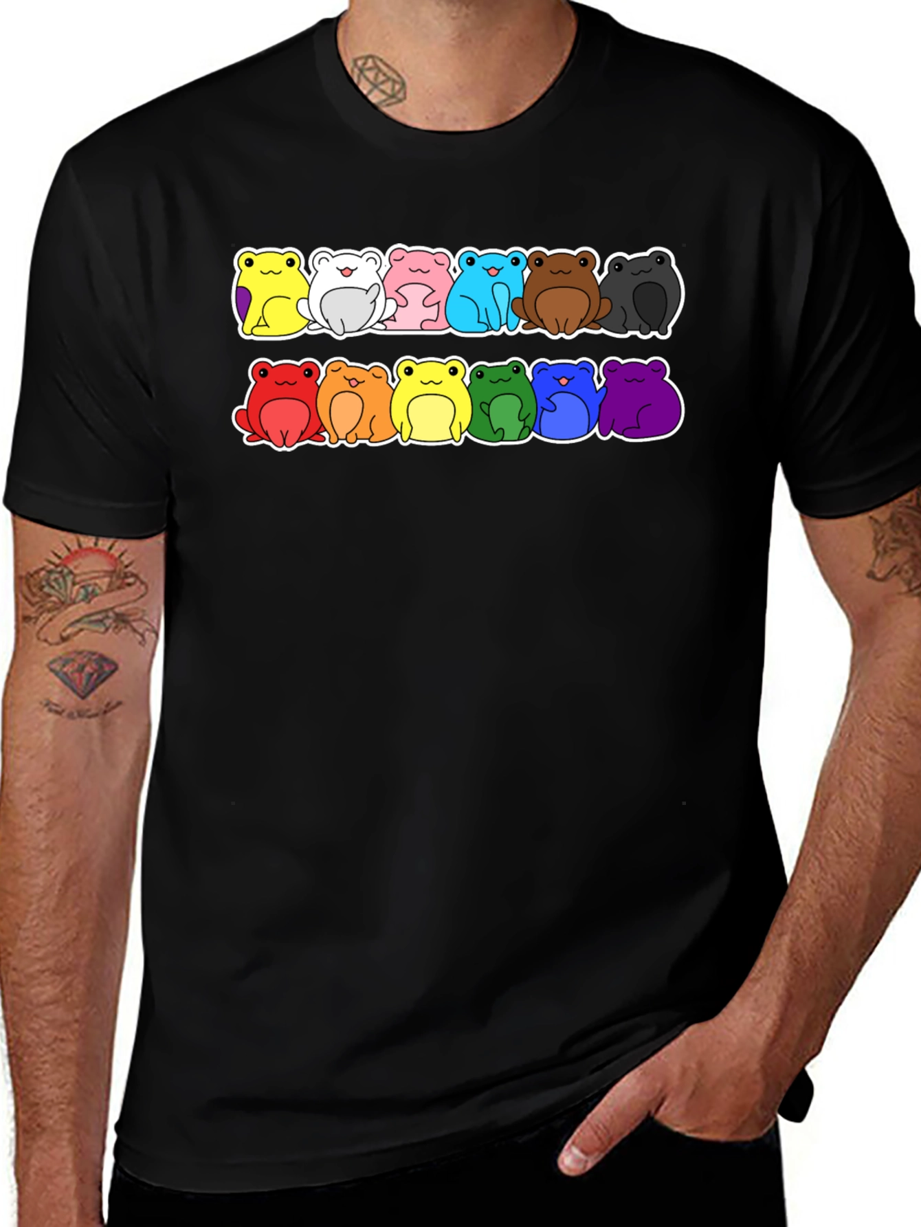 Variant 9 of Rainbow Frog T-Shirt - Black Cotton Crew Neck Tee