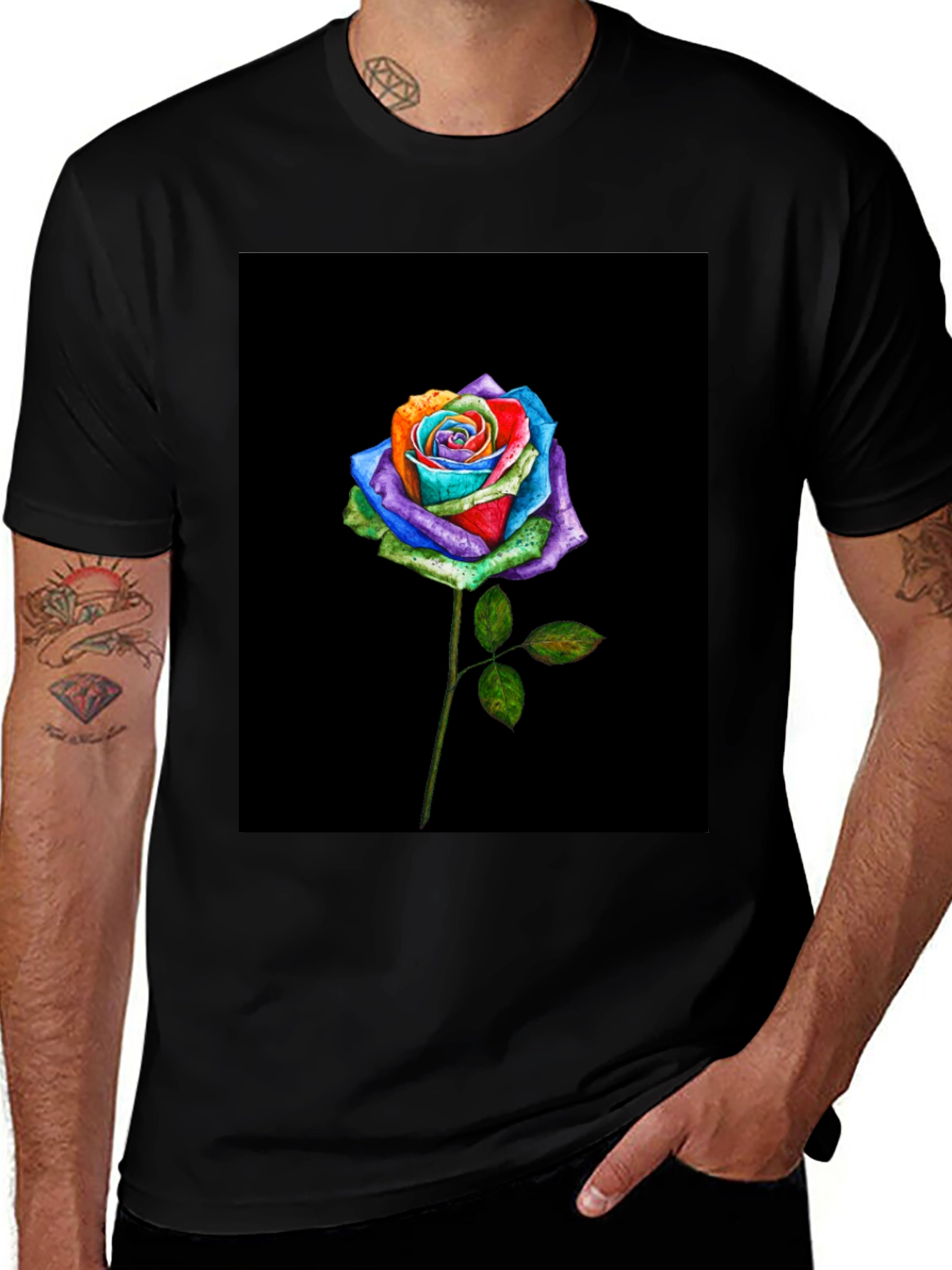 Variant 16 of Rainbow Rose Graphic Black T-Shirt