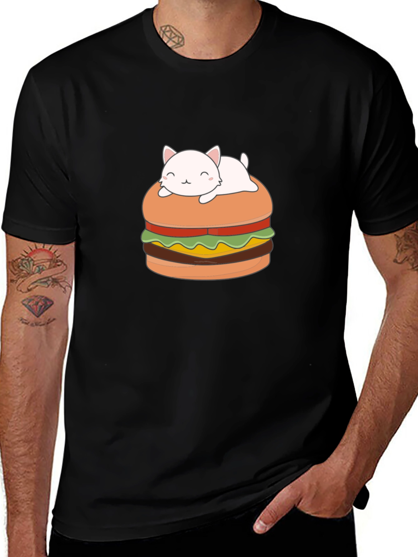 Variant 22 of Cat Burger Graphic Tee - Unisex Black T-Shirt