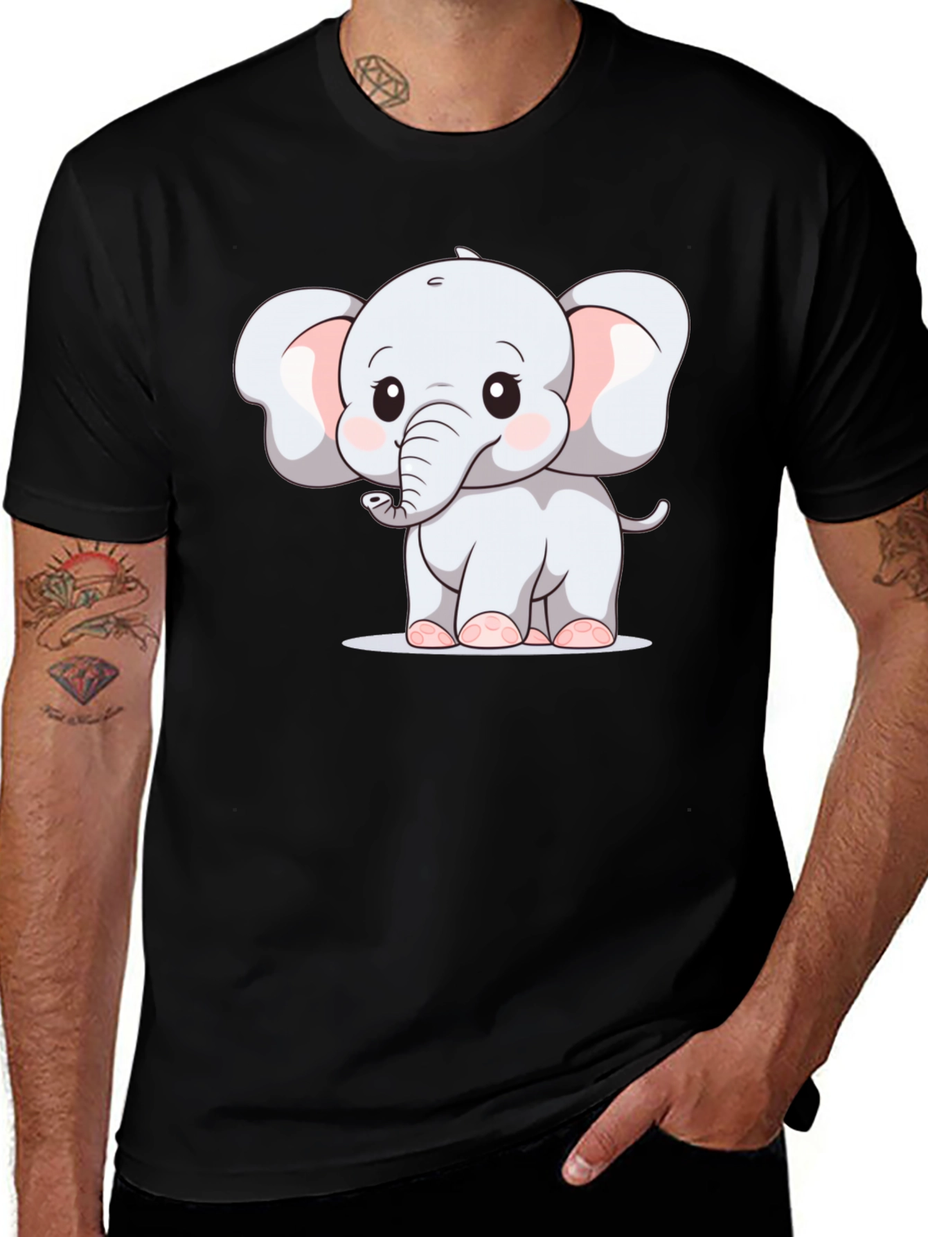 Variant 10 of Cute Elephant Graphic Tee - Black