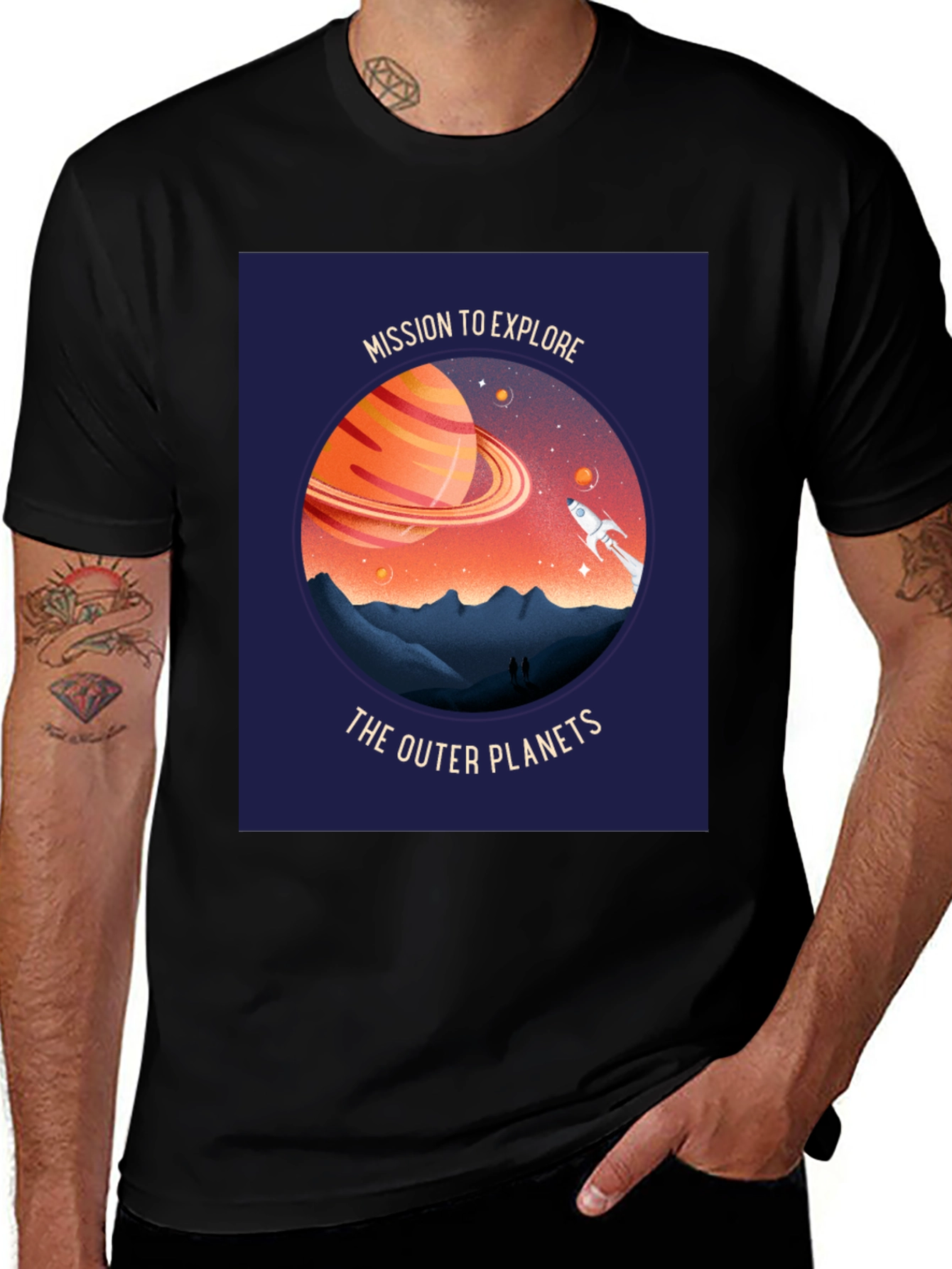 Mission to Explore Outer Planets Black T-Shirt