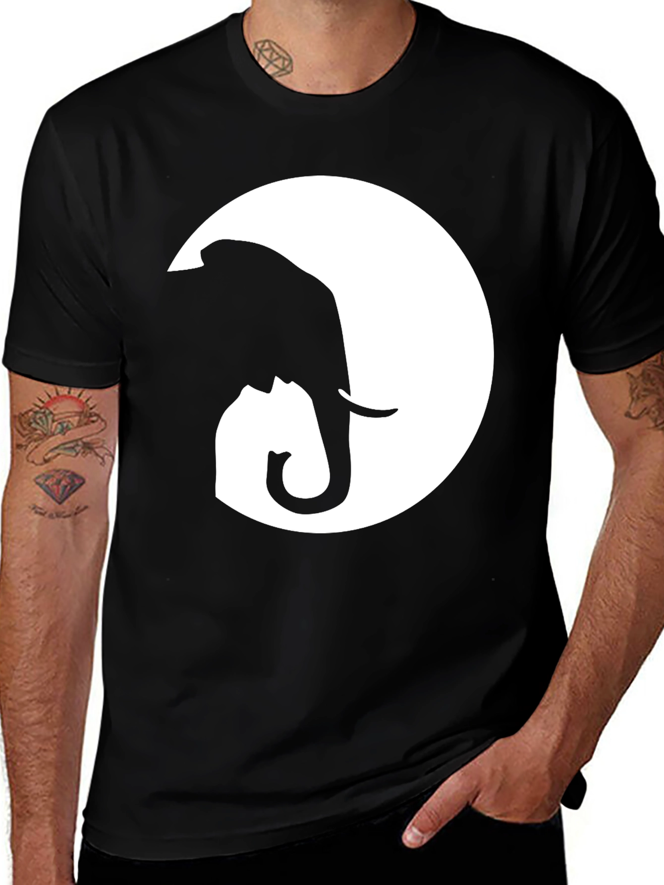 Variant 15 of Elephant Silhouette Graphic Tee - Black Cotton Comfort