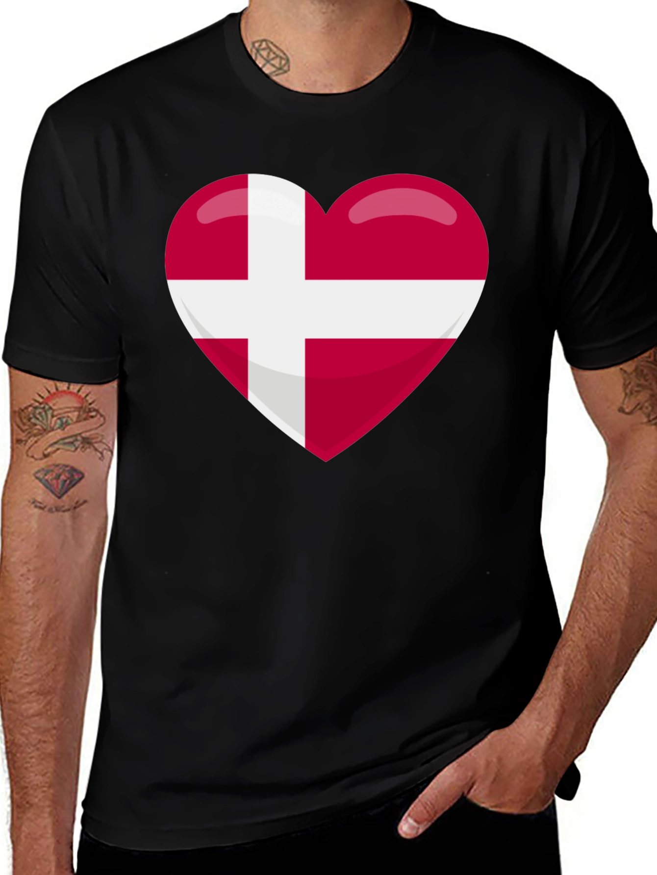 Variant 10 of Danish Pride Heart T-Shirt - Black