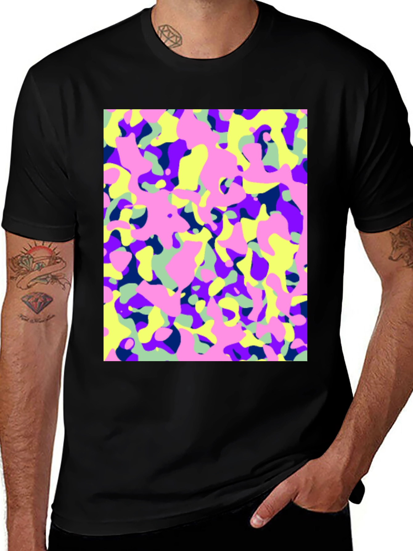 Variant 9 of Vibrant Camo Print Black T-Shirt