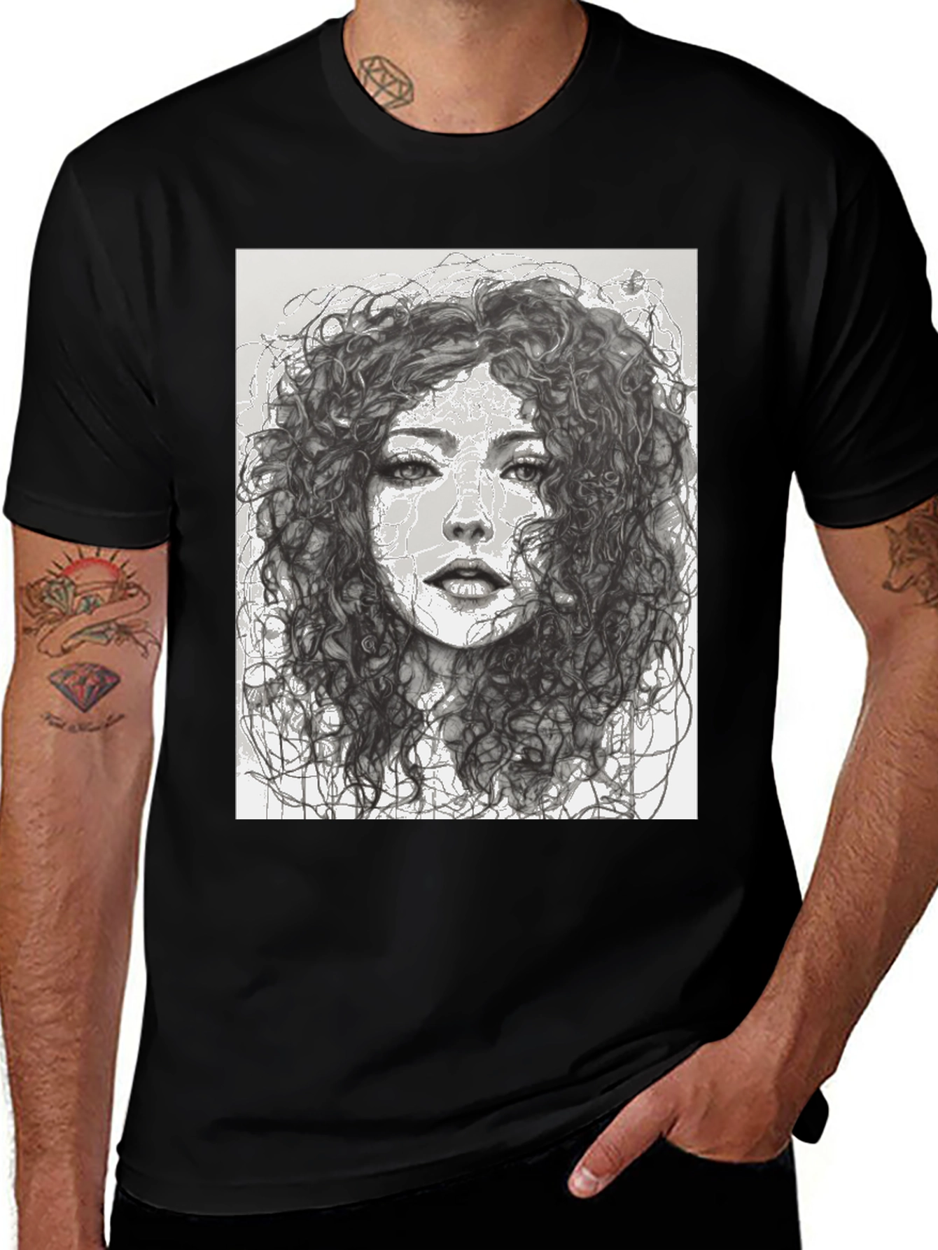 Variant 28 of Woman Sketch Graphic Black T-Shirt