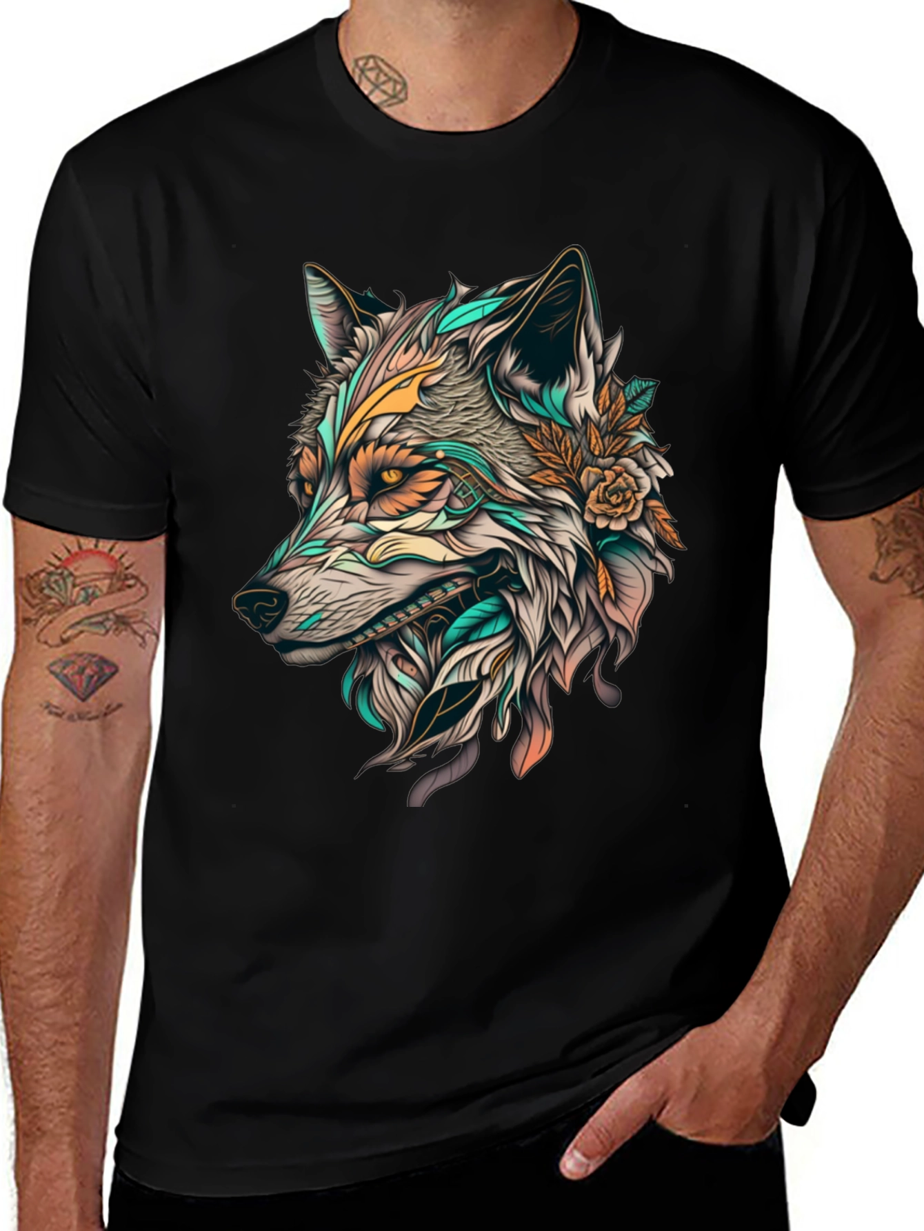 Variant 27 of Wolf Graphic Print Crew Neck T-Shirt