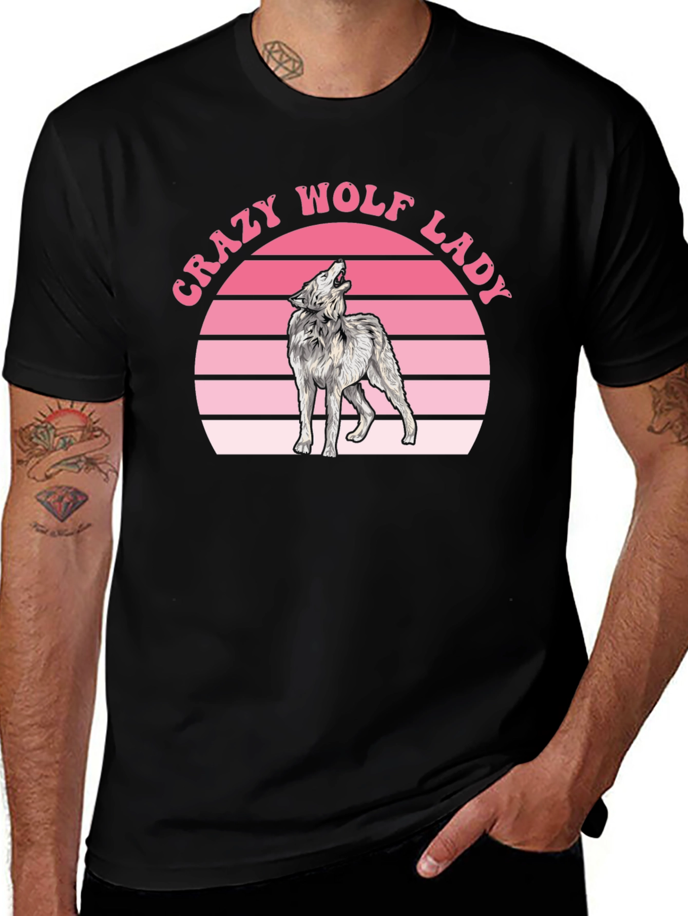 Variant 20 of Crazy Wolf Lady Graphic T-Shirt - Black