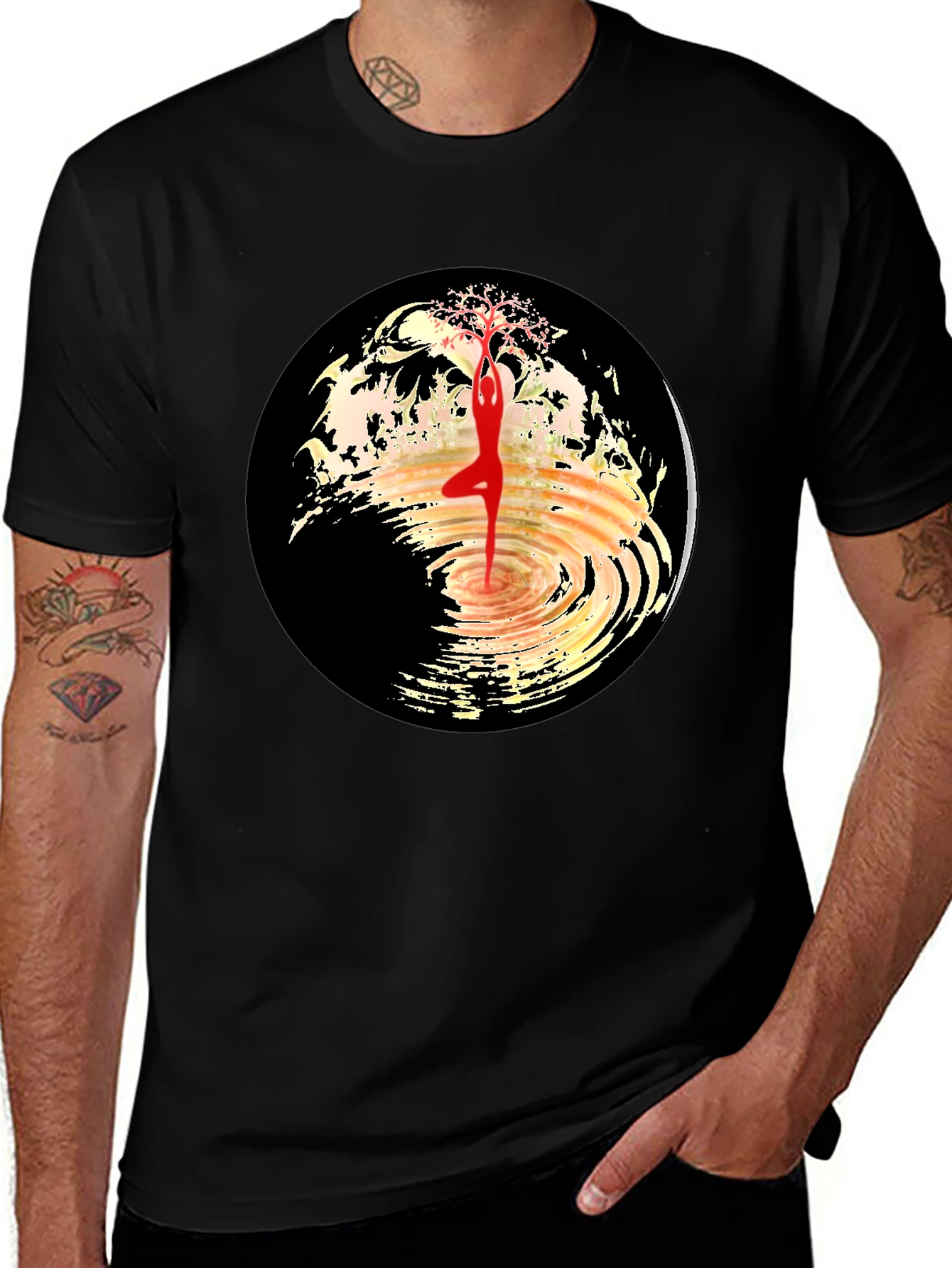 Variant 6 of Yoga Tree Pose Graphic Tee - Black