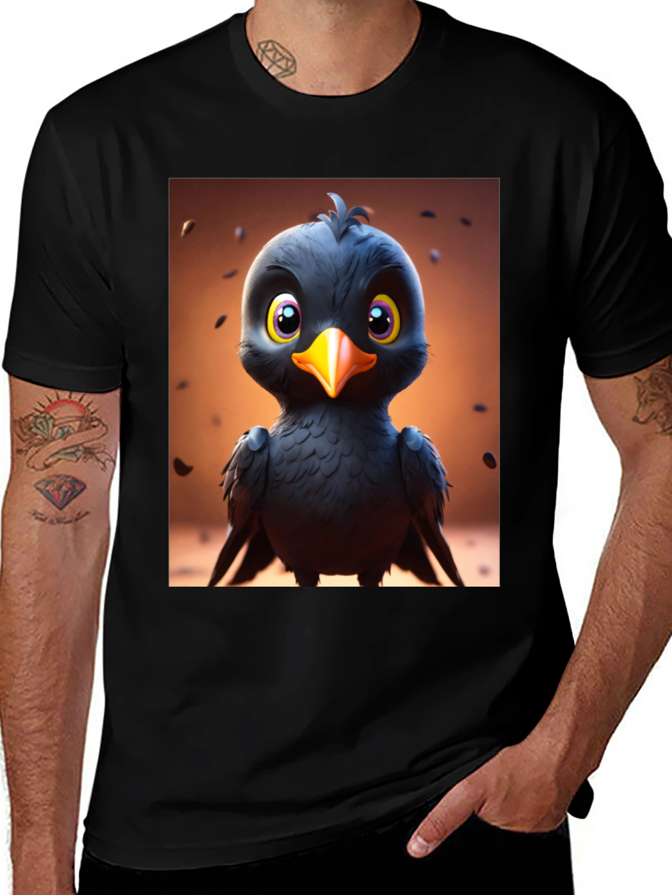 Variant 3 of Cute Cartoon Black Bird Graphic Tee