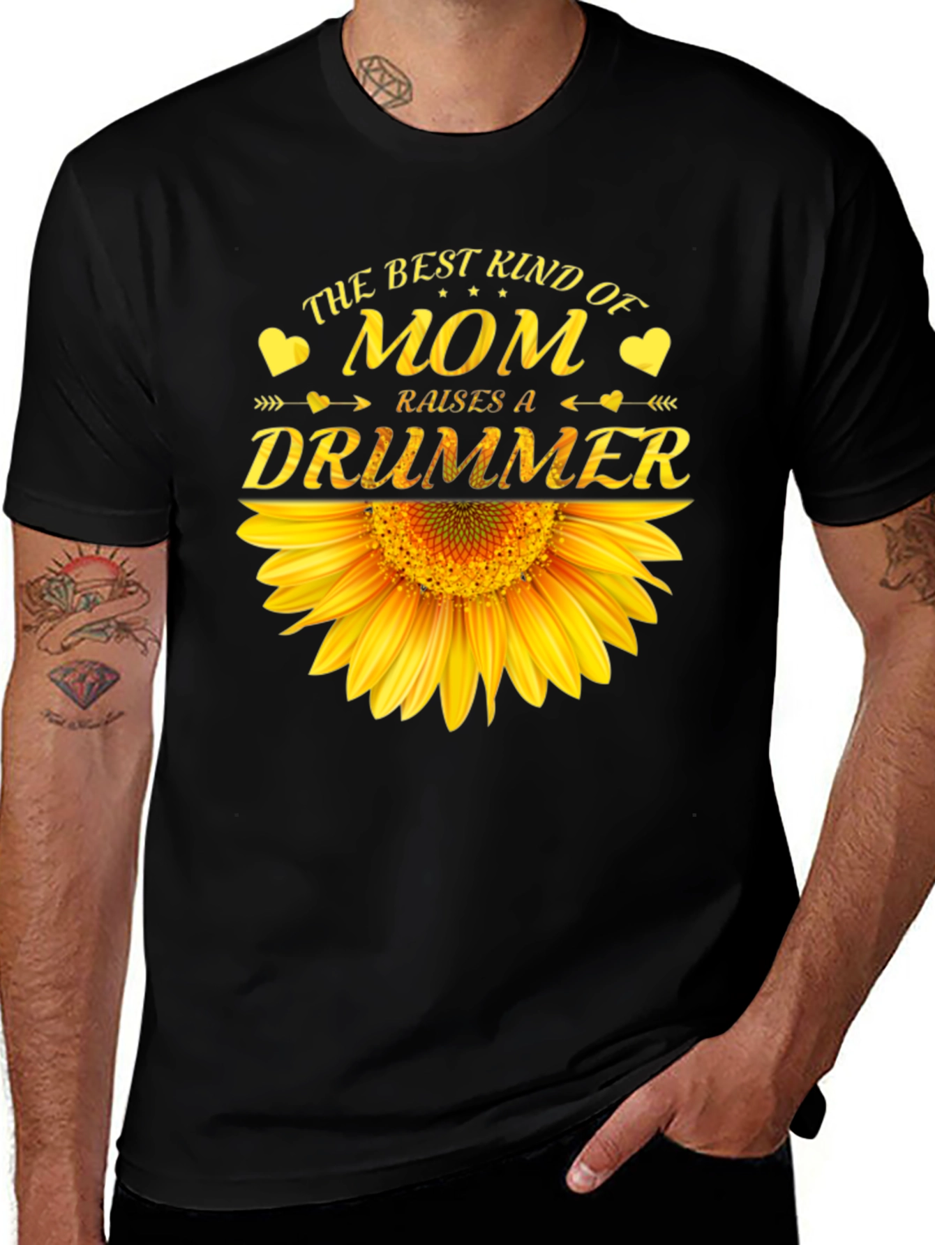 Variant 10 of Mom Drummer Sunflower Black Graphic Tee