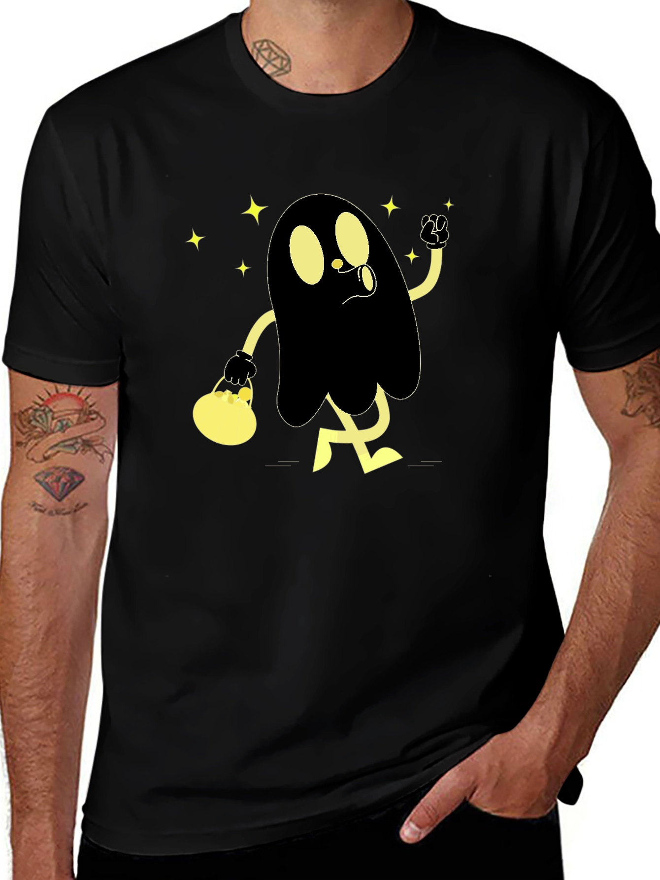 Variant 3 of Spooky Cartoon Ghost Black T-Shirt