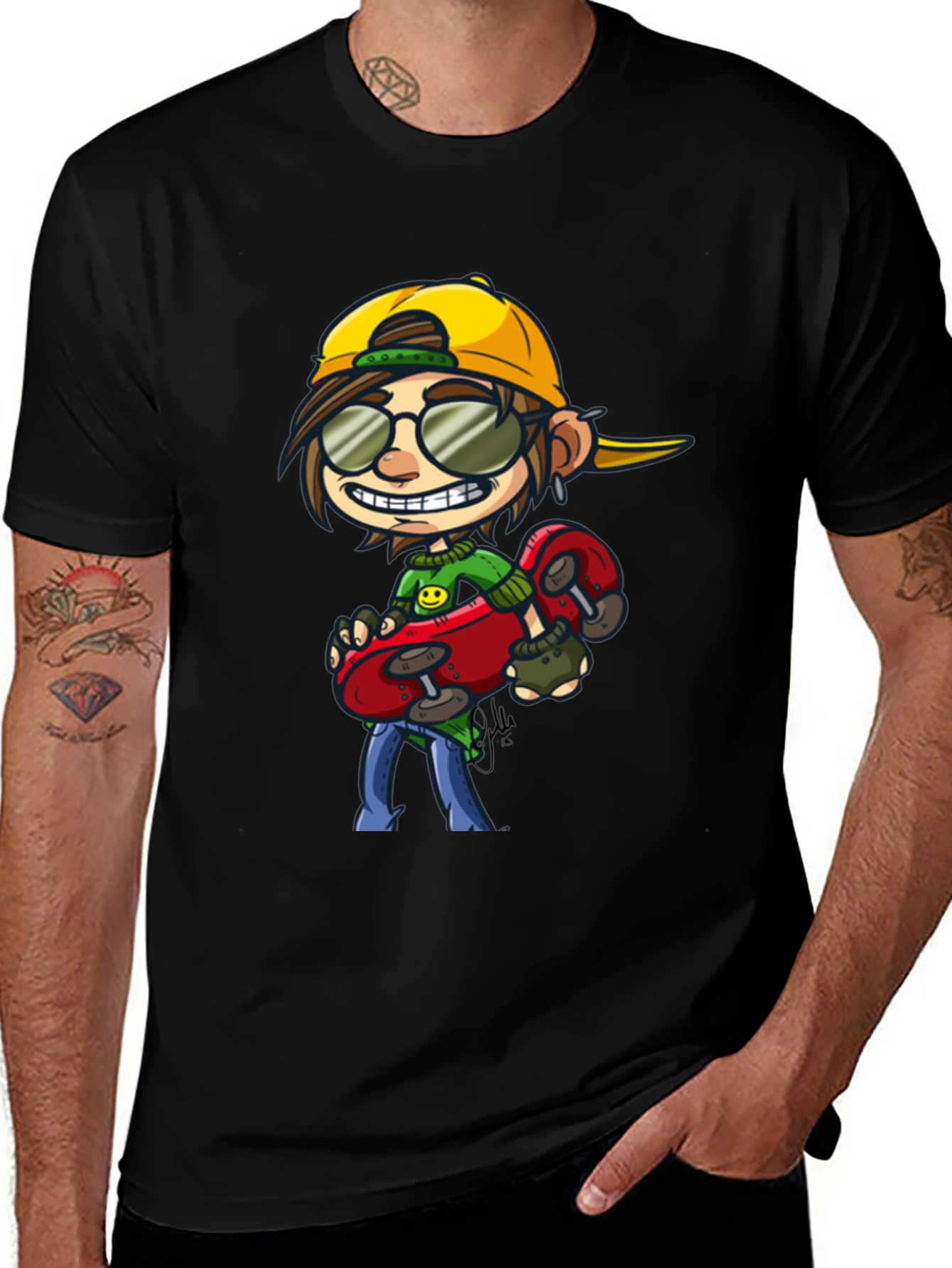 Variant 9 of Skater Cartoon Graphic T-Shirt - Cool Black Tee