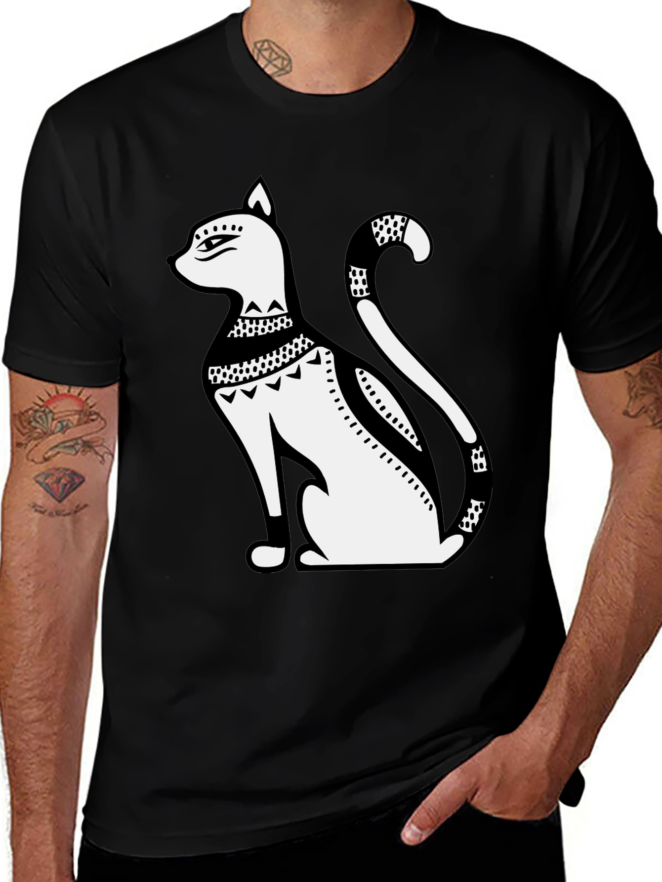 Variant 19 of Egyptian Cat Graphic Tee - Black Cotton T-Shirt