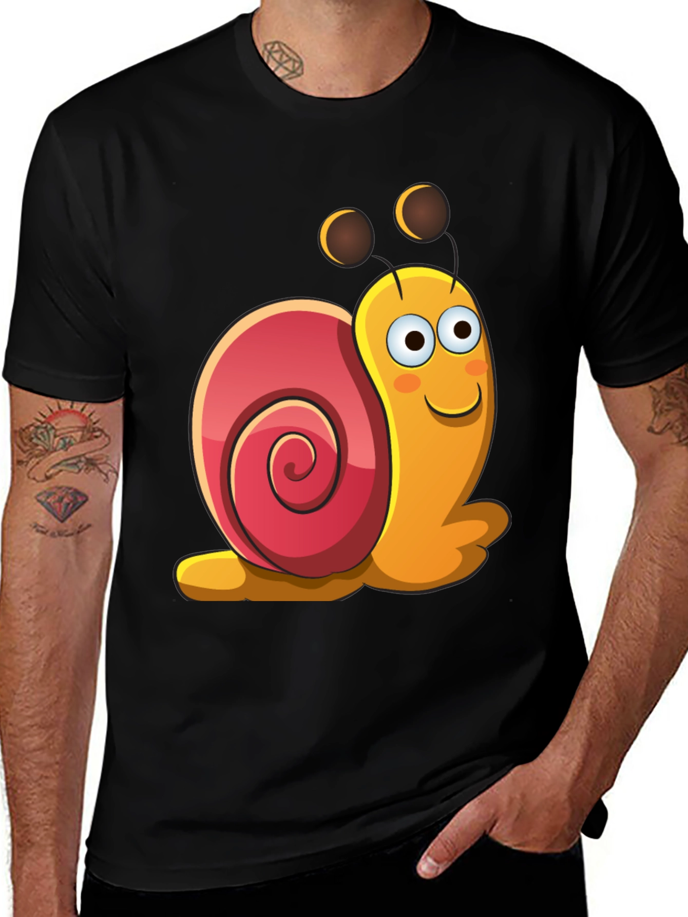 Variant 13 of Cartoon Snail Graphic Black T-Shirt