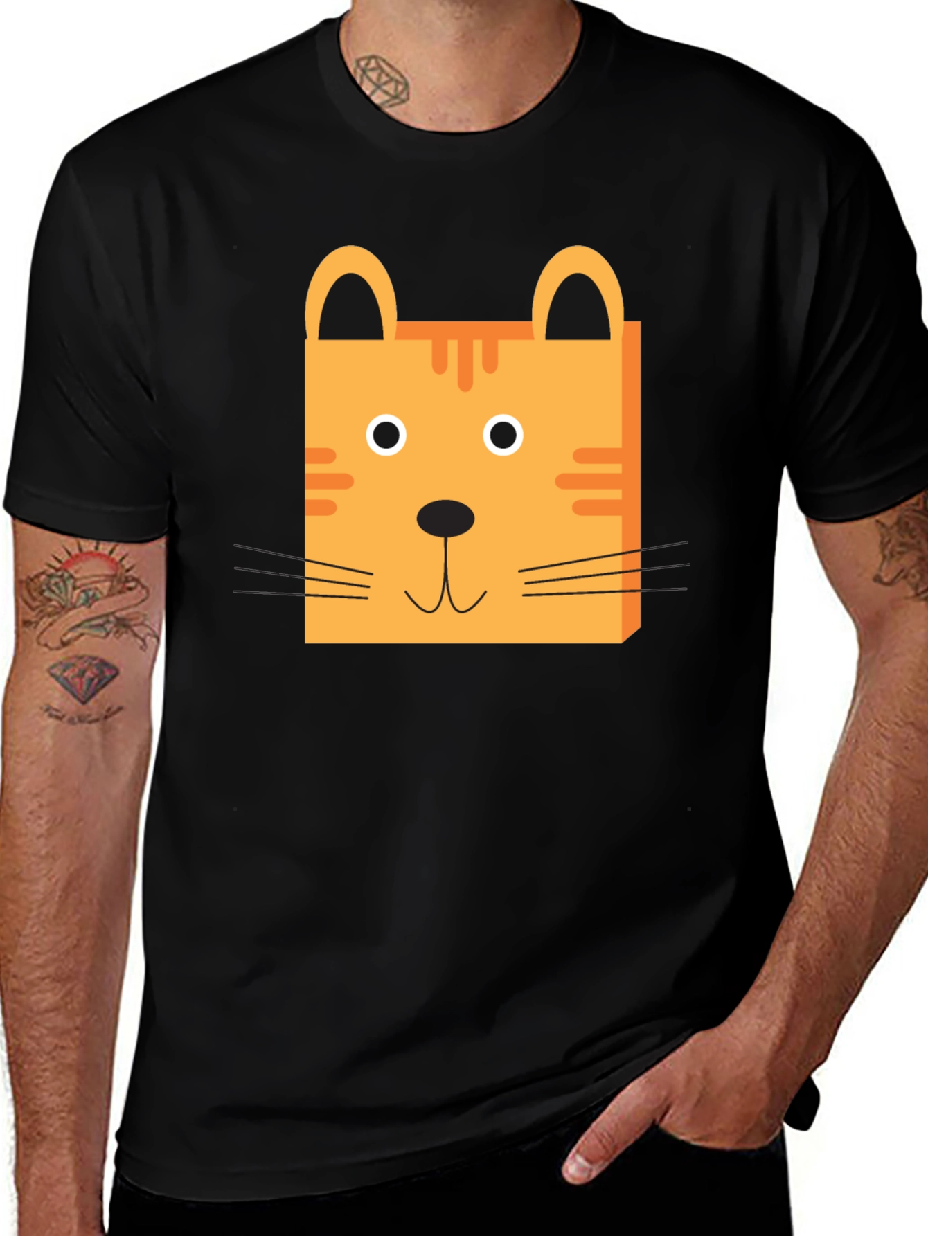 Variant 7 of Cute Cartoon Cat Face Black T-Shirt