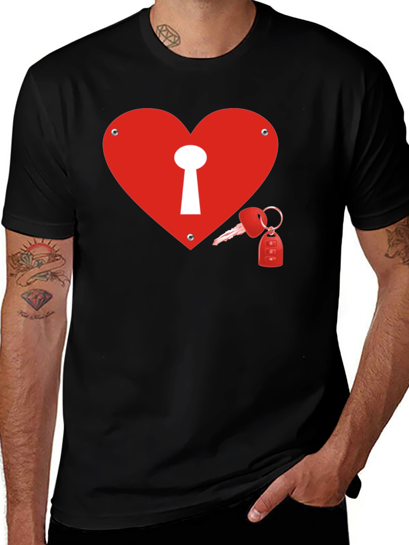 Variant 28 of Heart Lock & Key T-Shirt - Black, Modern Design