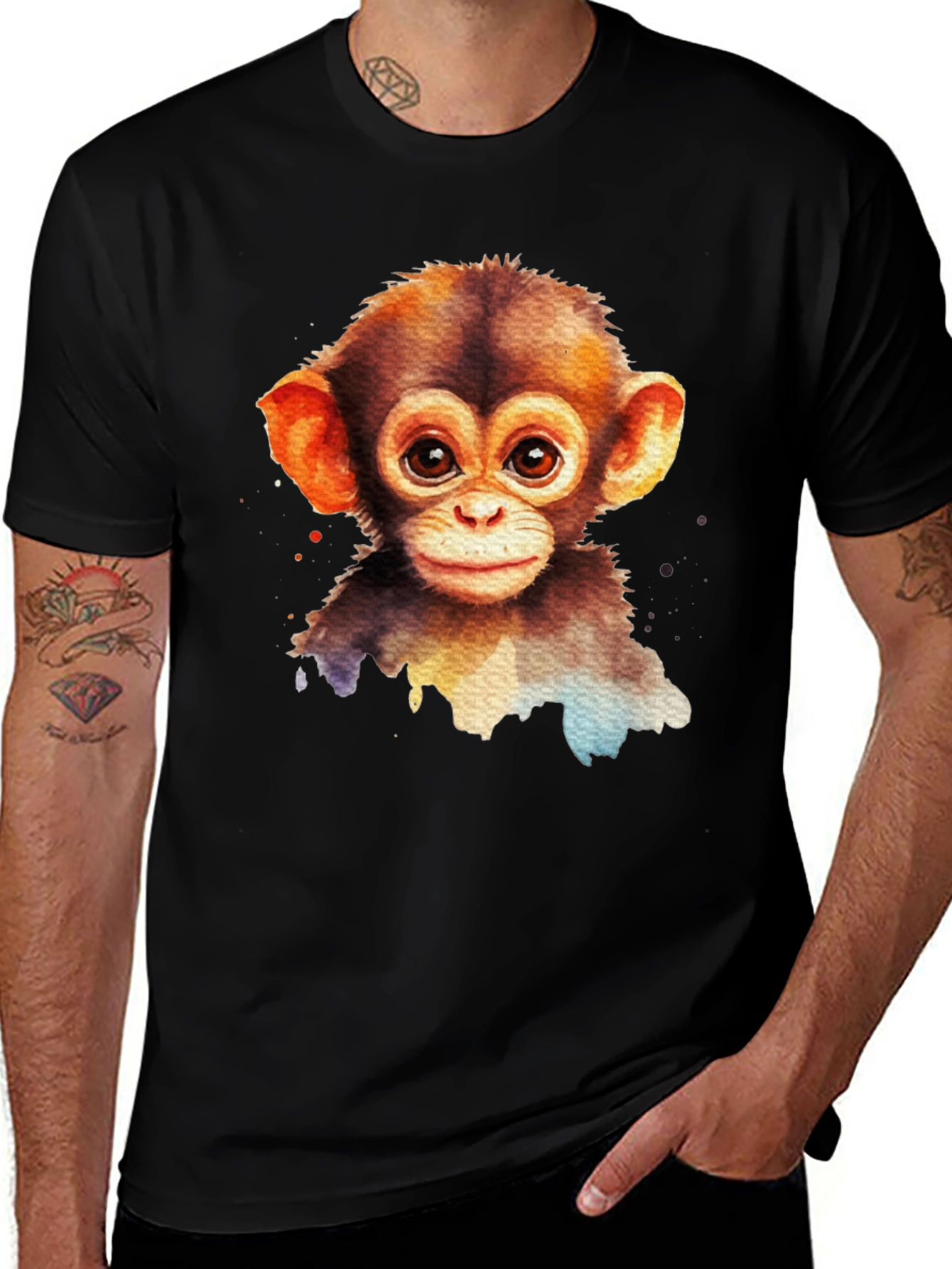 Variant 5 of Cute Monkey Watercolor Graphic Tee