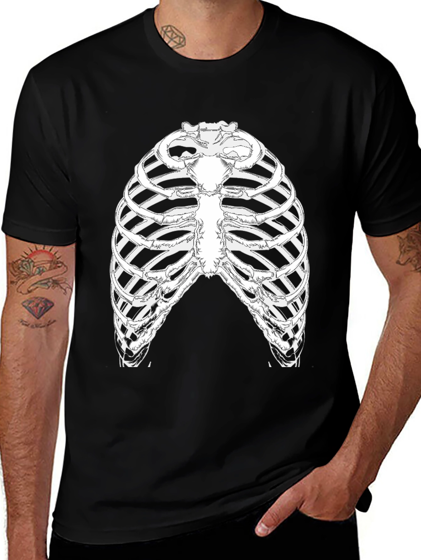 Variant 18 of Skeleton Rib Cage Graphic Tee - Halloween Ready!