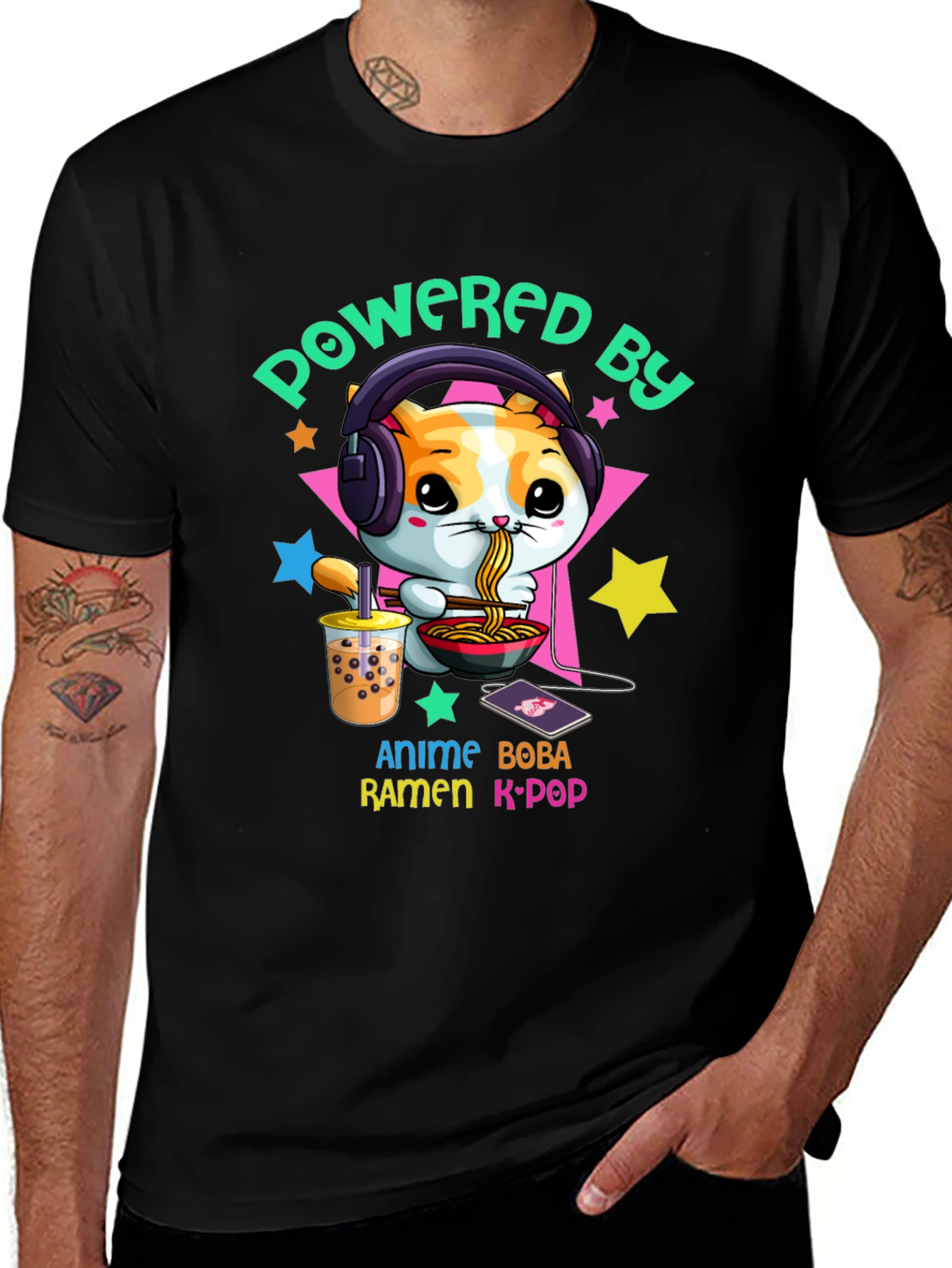 Variant 10 of Powered by Anime Boba Ramen K-Pop T-Shirt