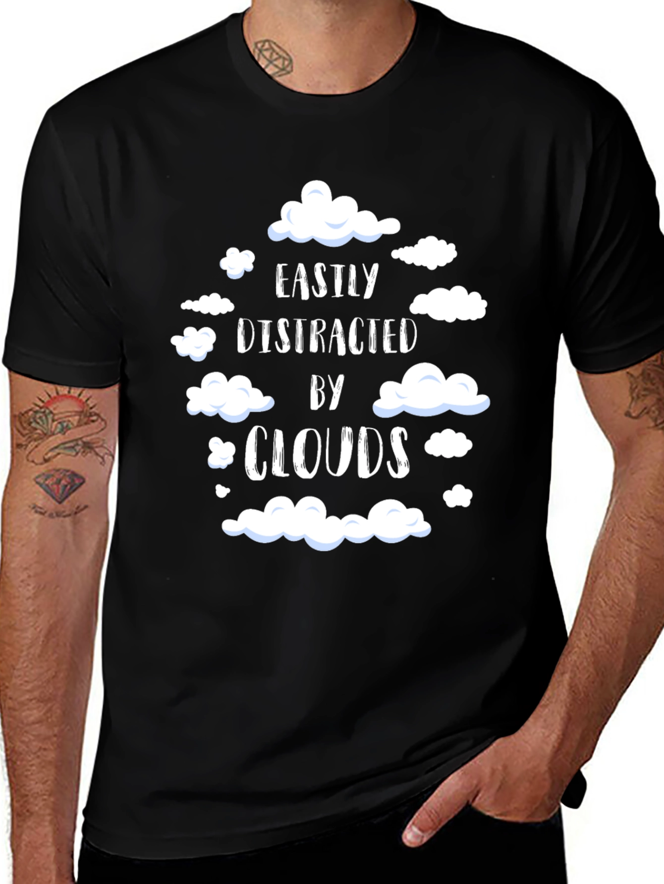Variant 25 of Easily Distracted By Clouds T-Shirt - Black Cotton Tee