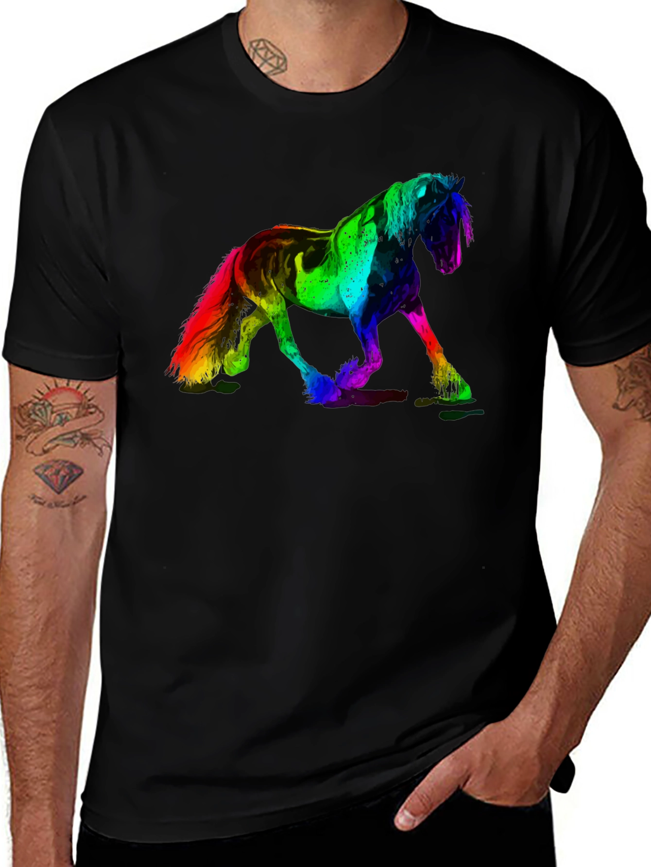 Variant 9 of Rainbow Horse Graphic Print Black Tee