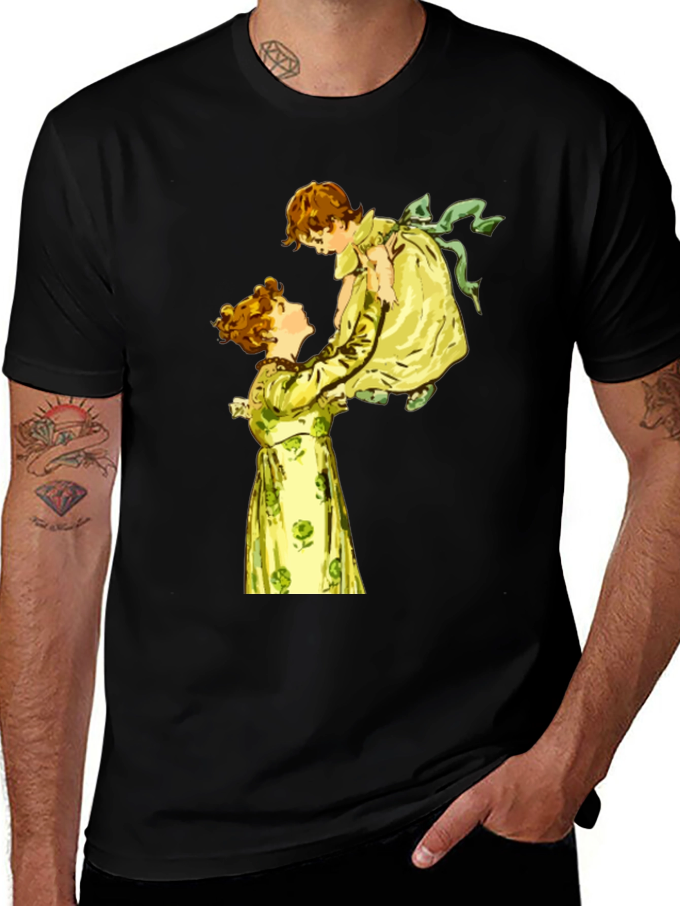 Variant 5 of Vintage Woman and Child Graphic Black T-Shirt