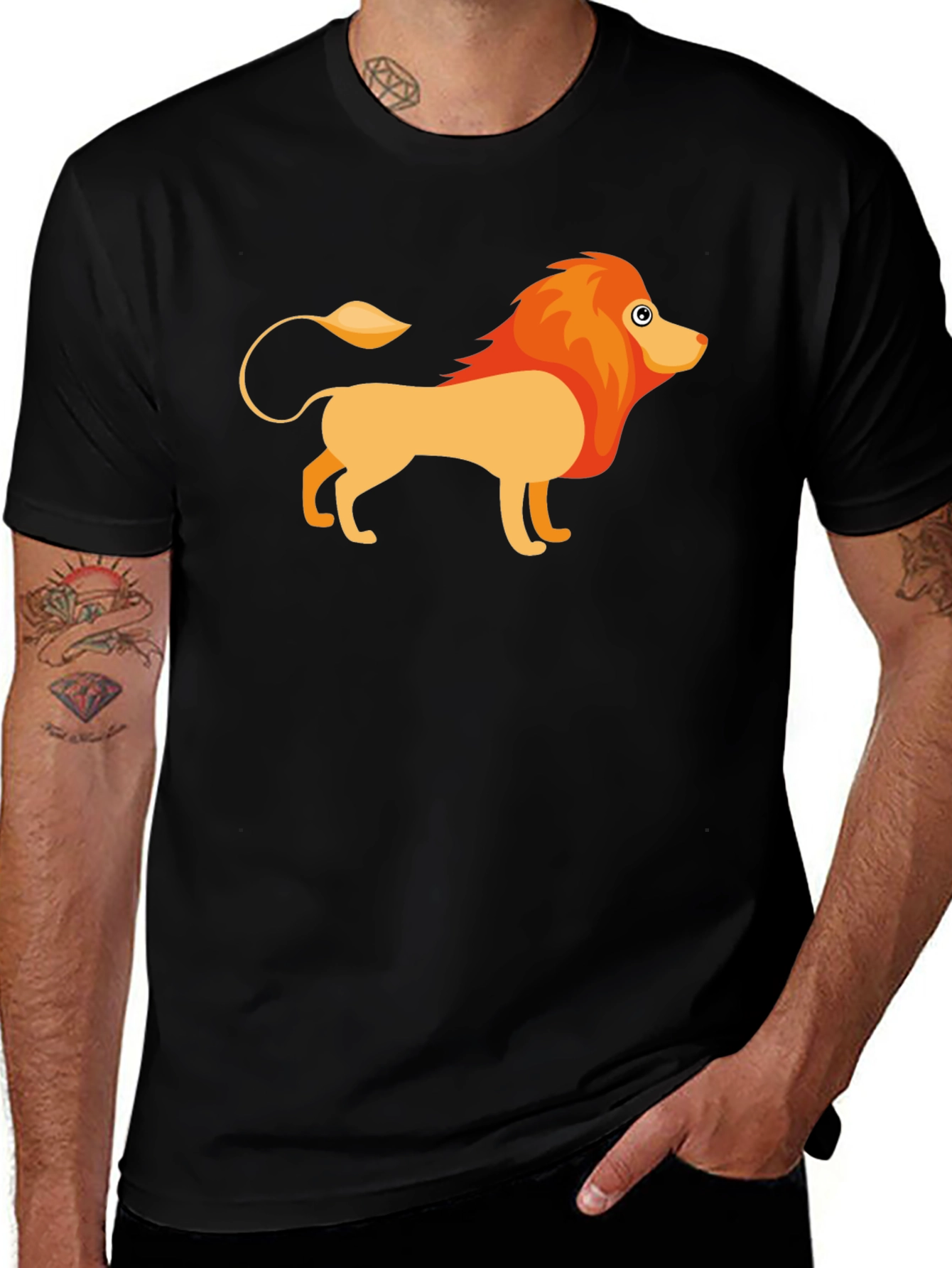 Variant 4 of Cartoon Lion Graphic Tee - Black Cotton Shirt