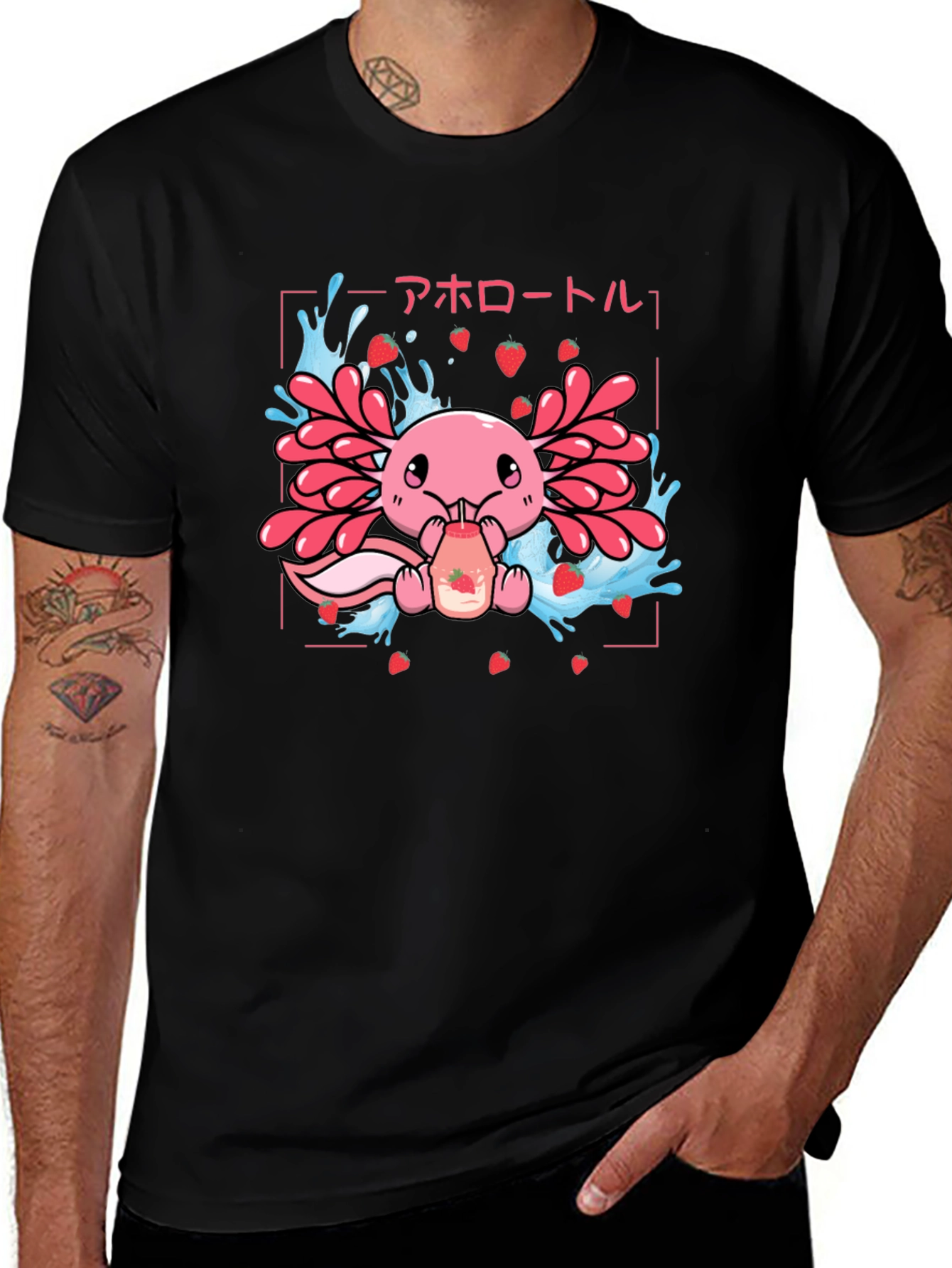 Variant 13 of Axolotl Strawberry Drink T-Shirt