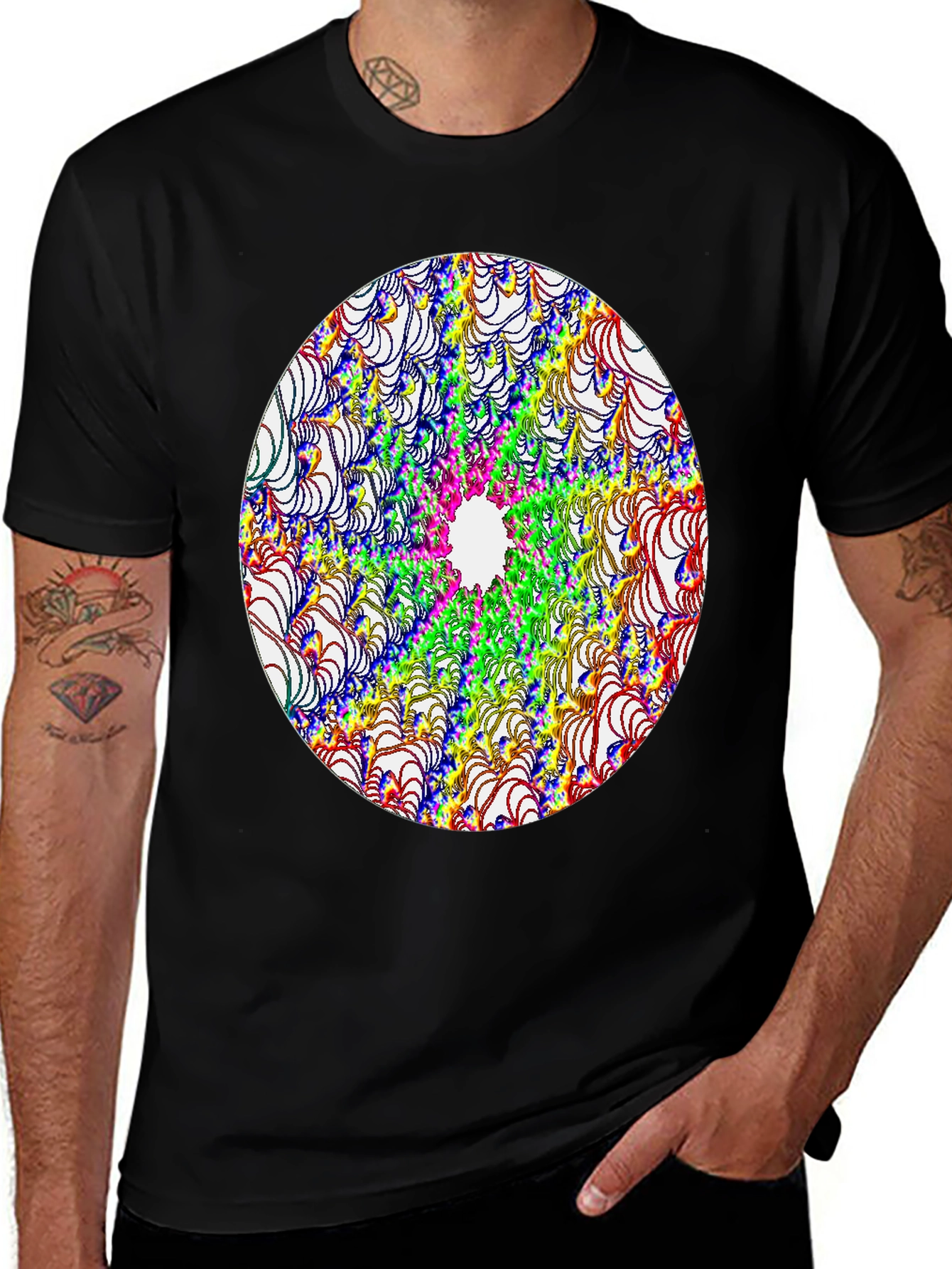 Abstract Fractal Design Black T-Shirt