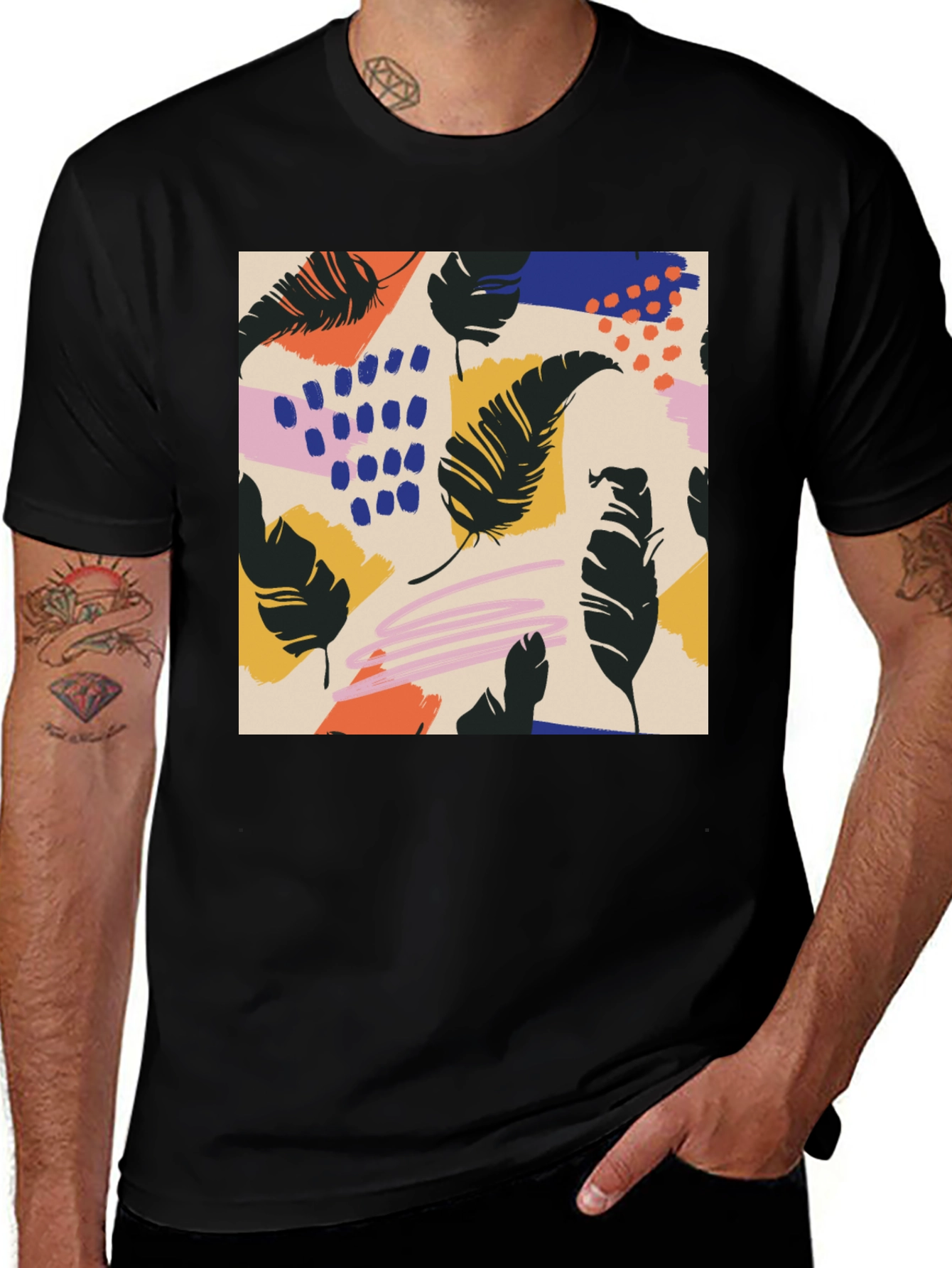 Variant 30 of Modern Feather Graphic Black T-Shirt