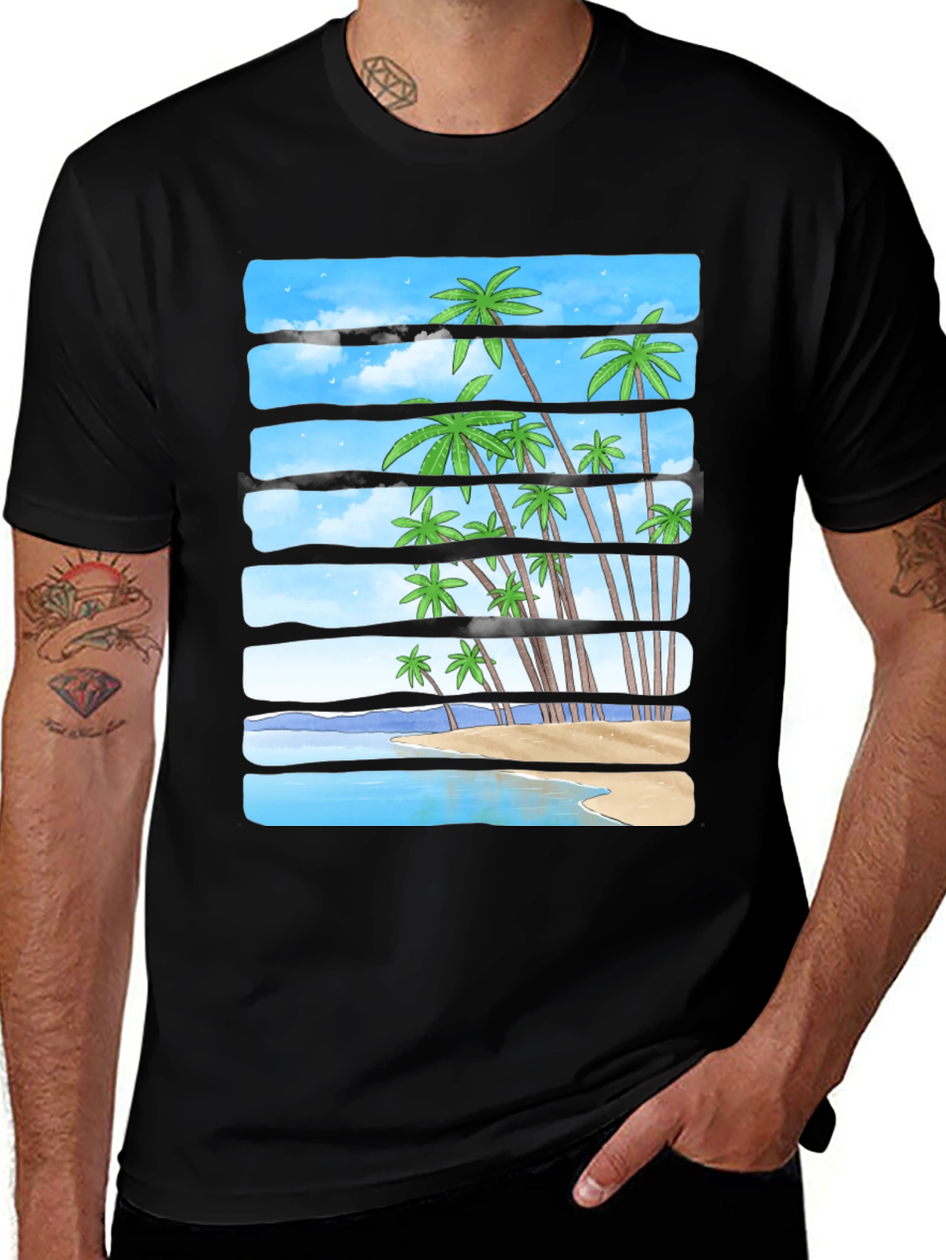 Variant 17 of Tropical Palm Beach Striped T-Shirt