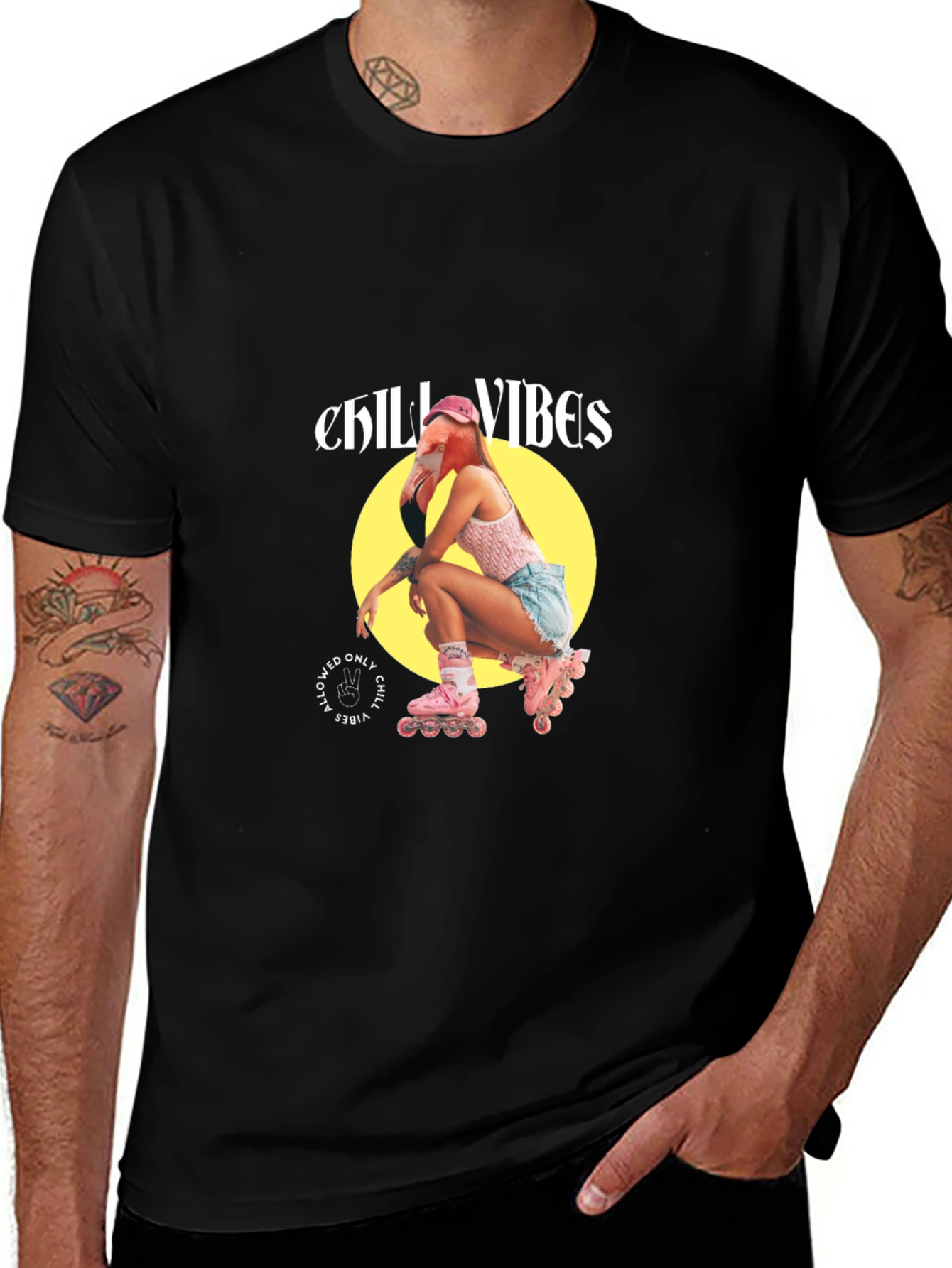 Chill Vibes Flamingo Roller Skate Graphic T-Shirt