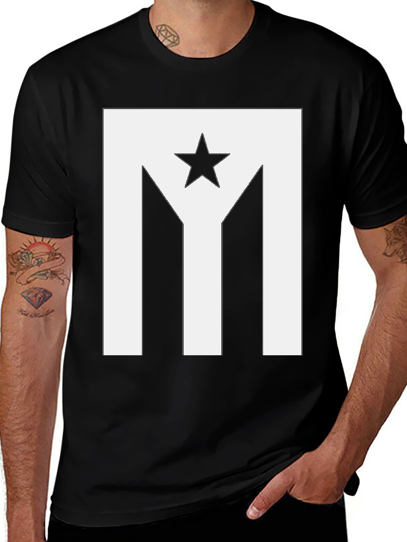 Variant 30 of Puerto Rico Flag Star Graphic Black T-Shirt