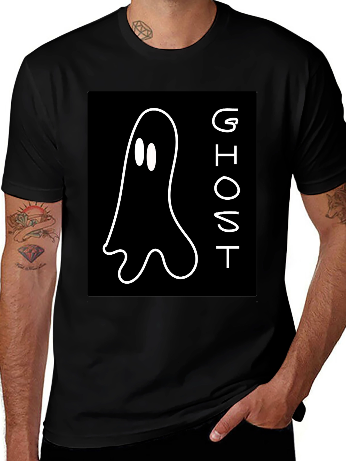 Variant 22 of Ghost T-Shirt - Black Cotton Tee with Ghost Graphic