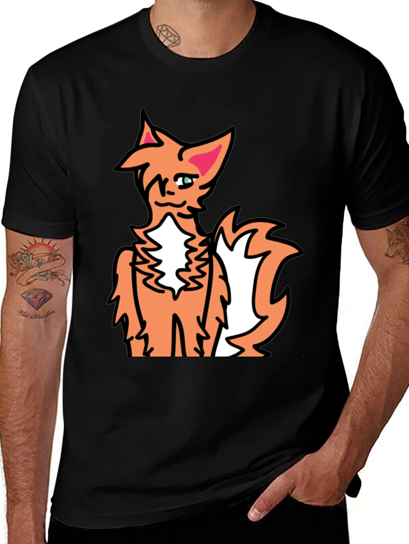Variant 7 of Cartoon Fox Graphic Black Tee