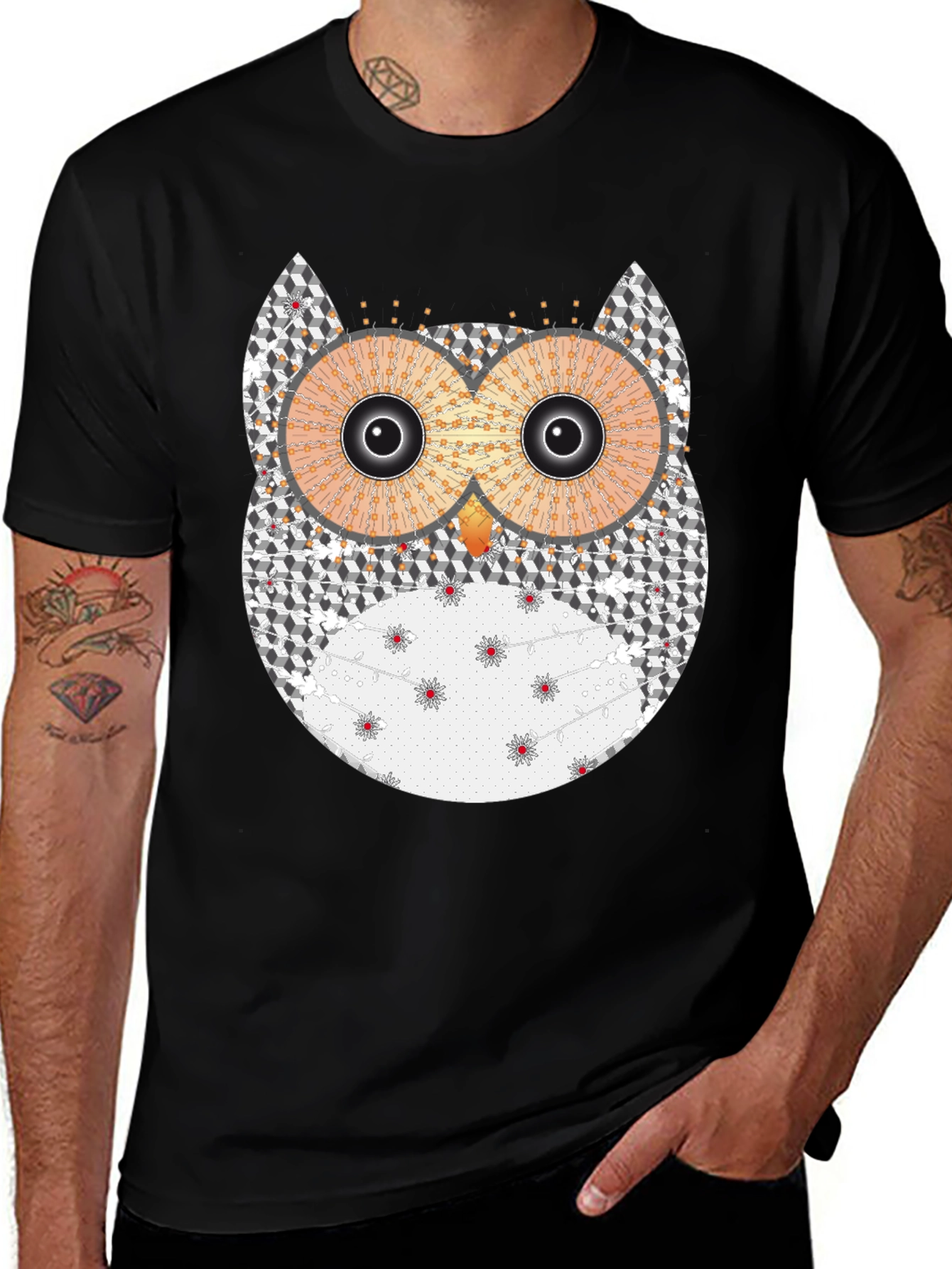 Variant 9 of Men's Black Graphic Tee - Owl Print