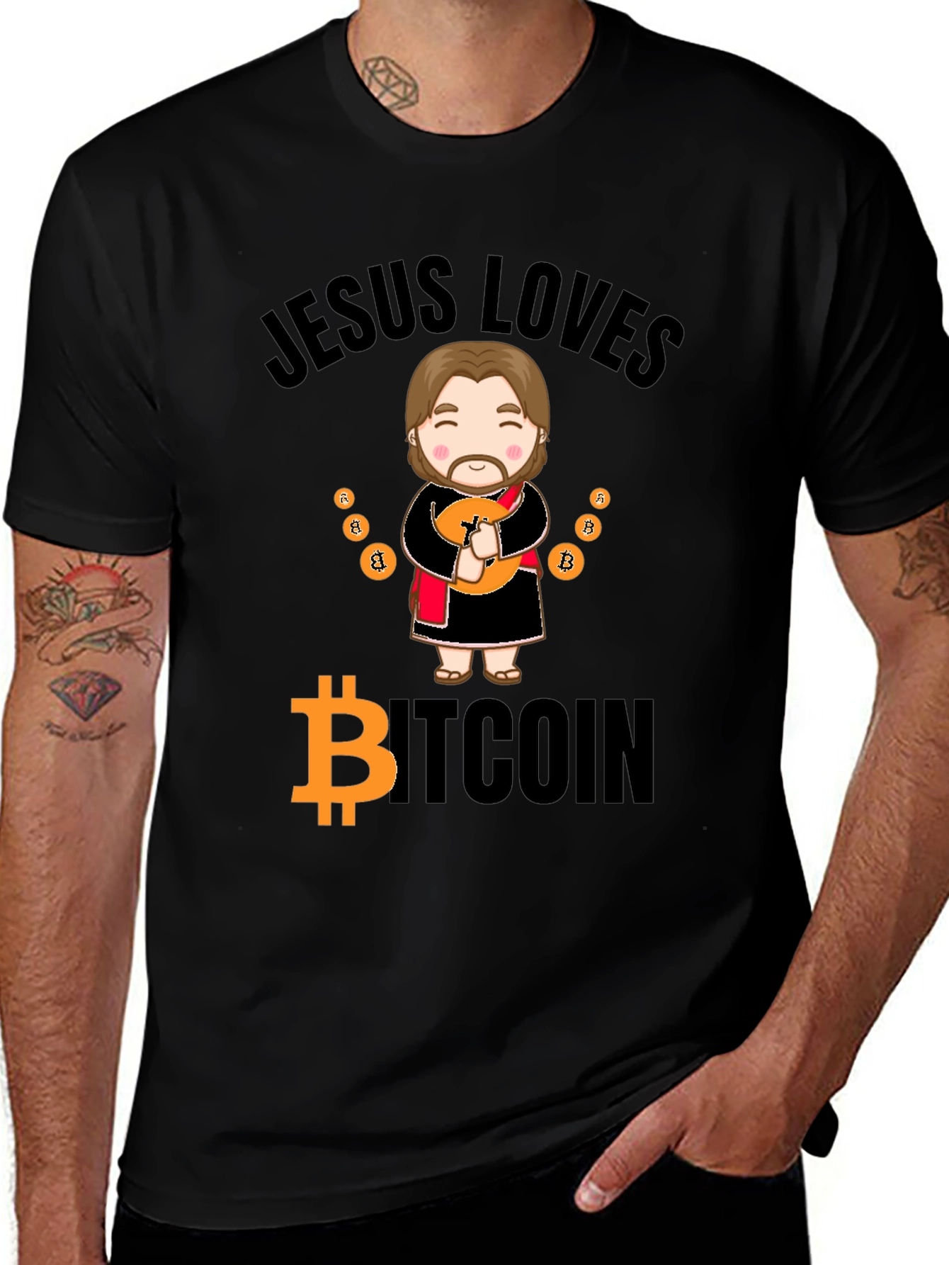 Jesus Loves Bitcoin Graphic T-Shirt - Crypto Gift