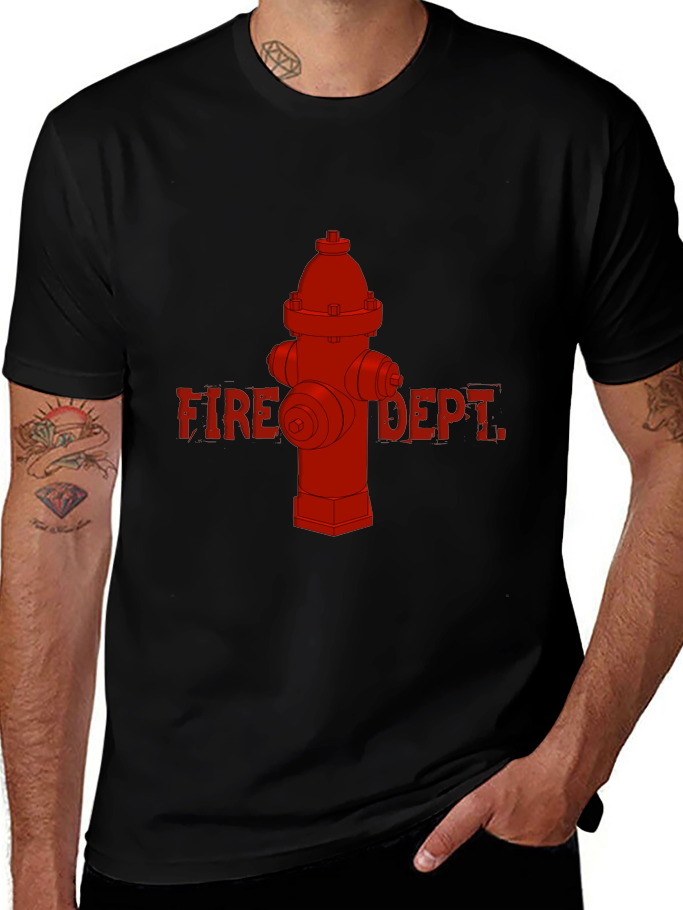 Variant 22 of Fire Dept. T-Shirt - Hydrant Design - Black Tee