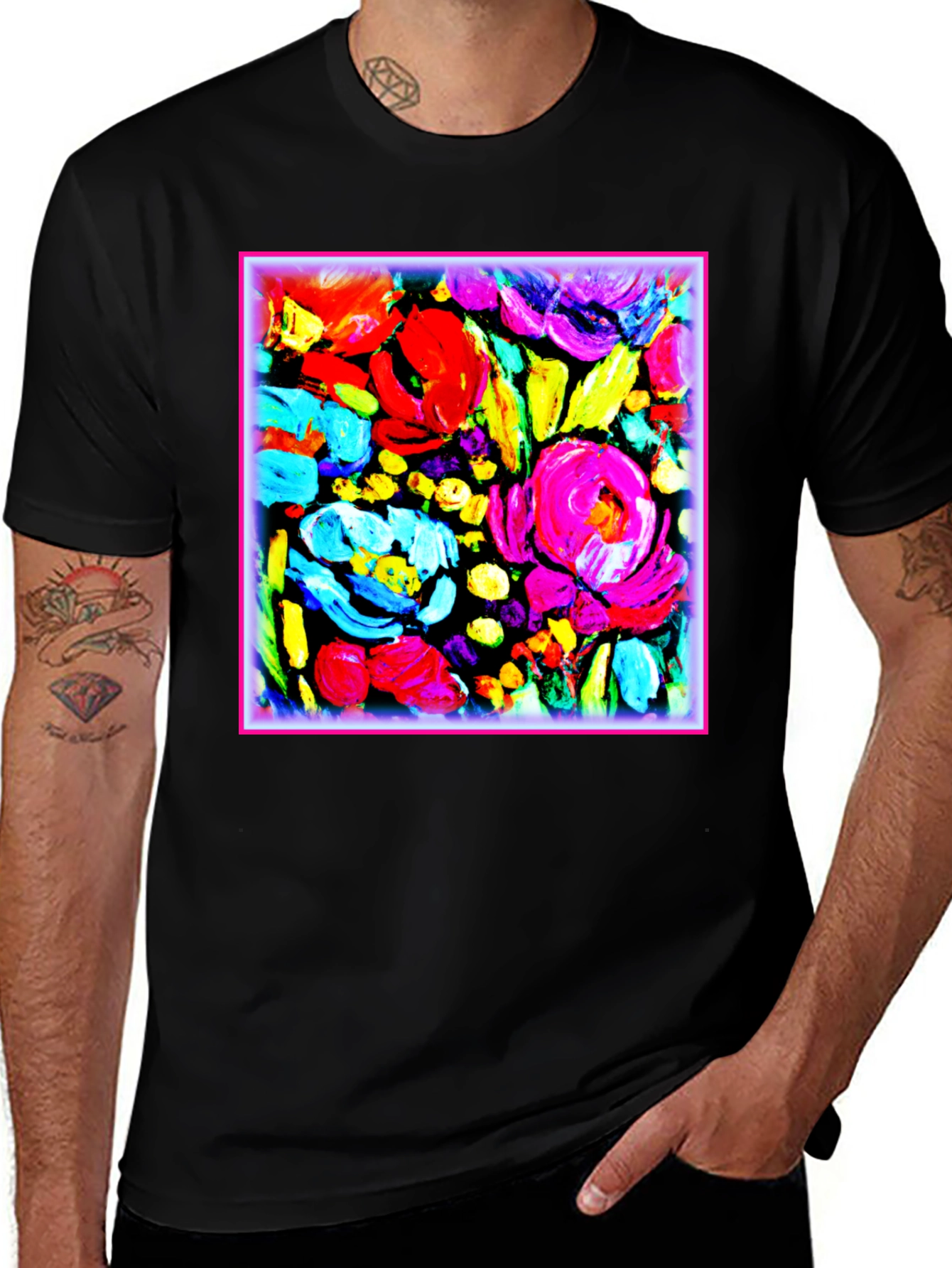 Variant 2 of Abstract Floral Art T-Shirt - Vivid Colors, Modern Style