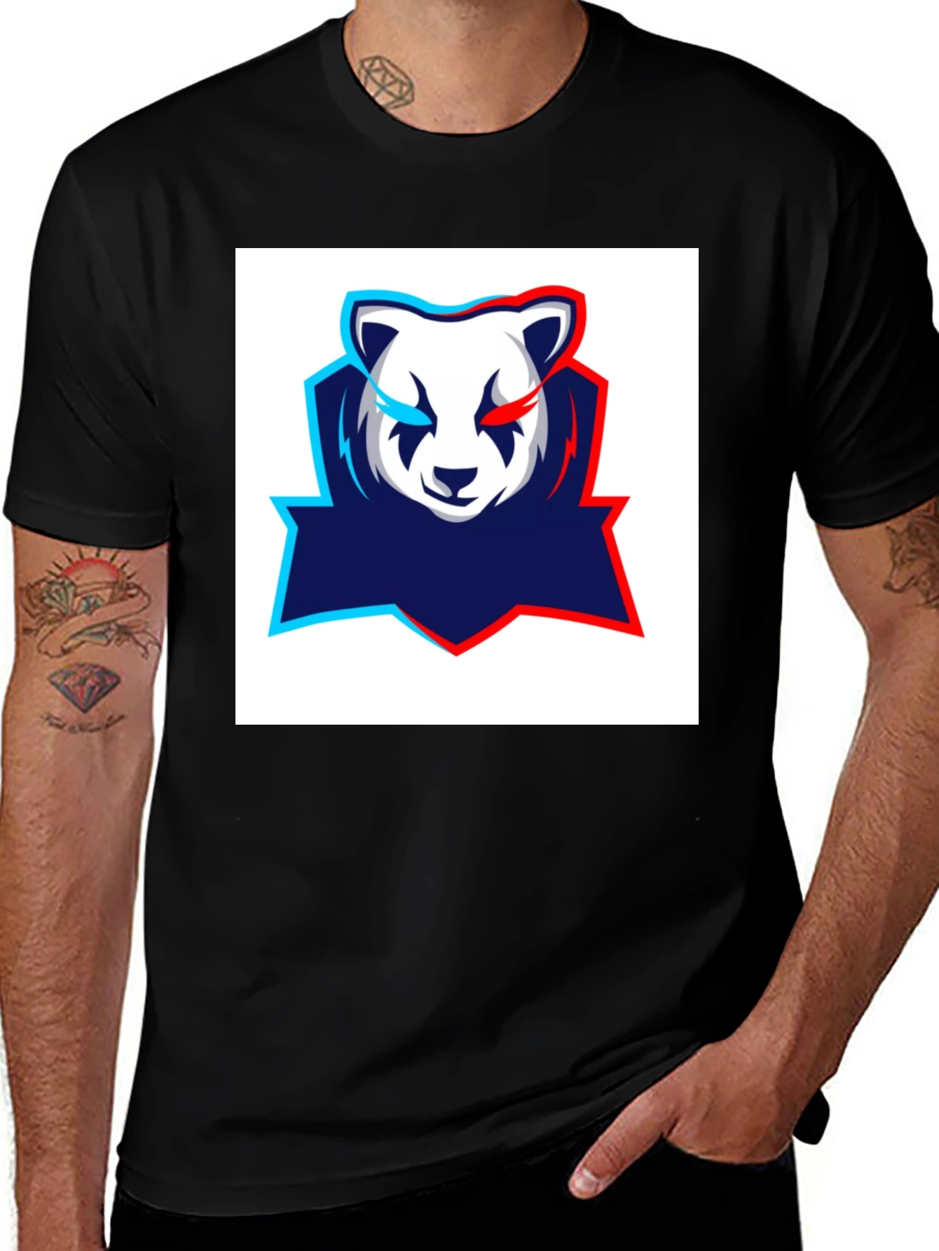 Variant 15 of Men's Black Graphic Tee - Panda Esports Logo