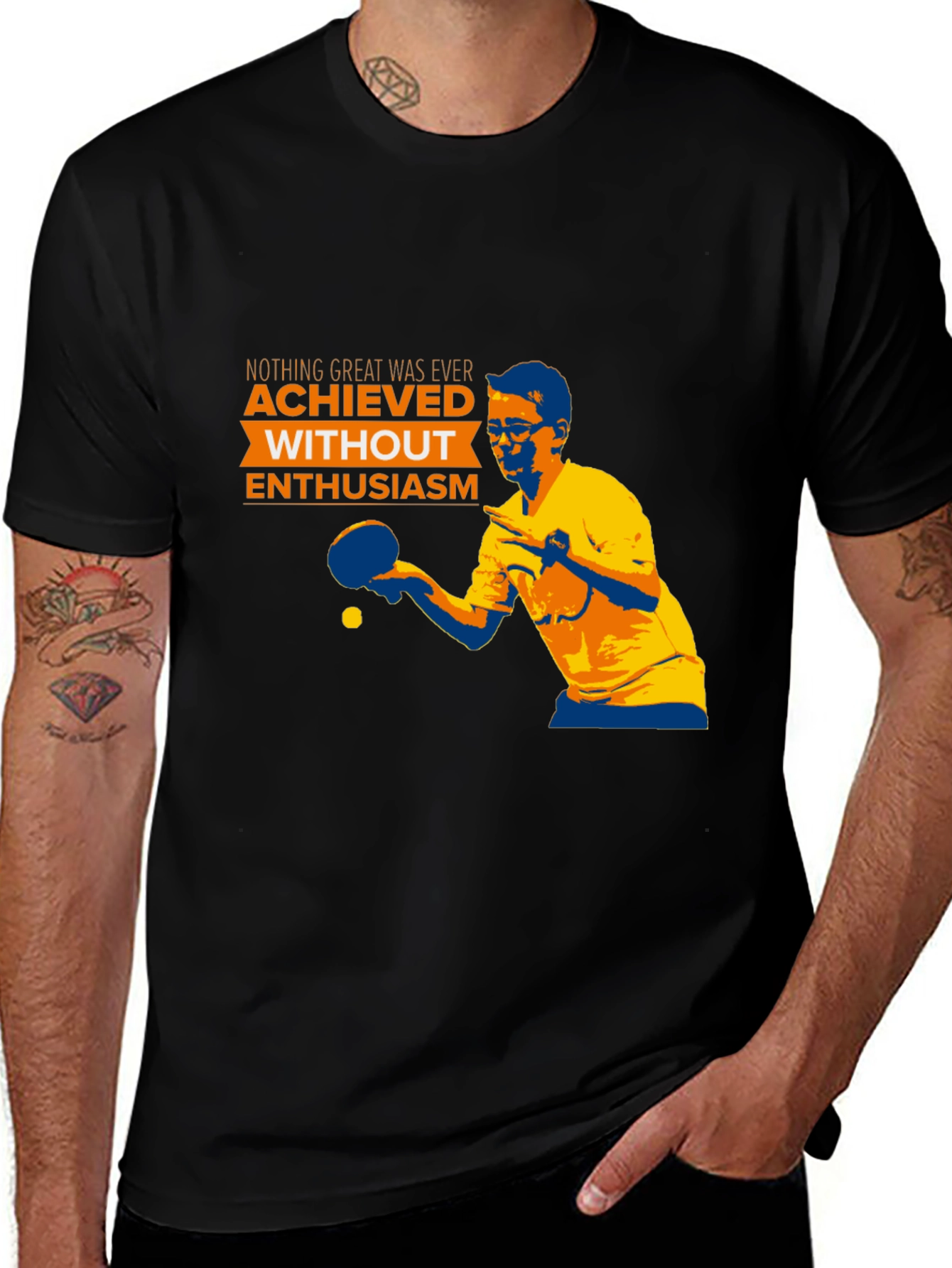 Black Enthusiastic Table Tennis Player T-Shirt main image