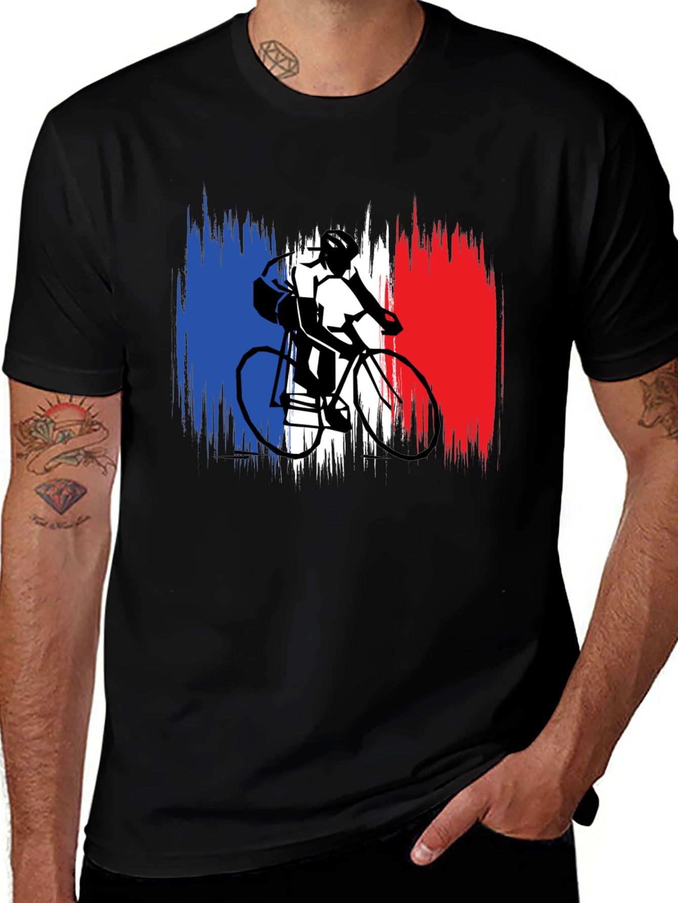 Variant 21 of French Flag Cyclist Black T-Shirt