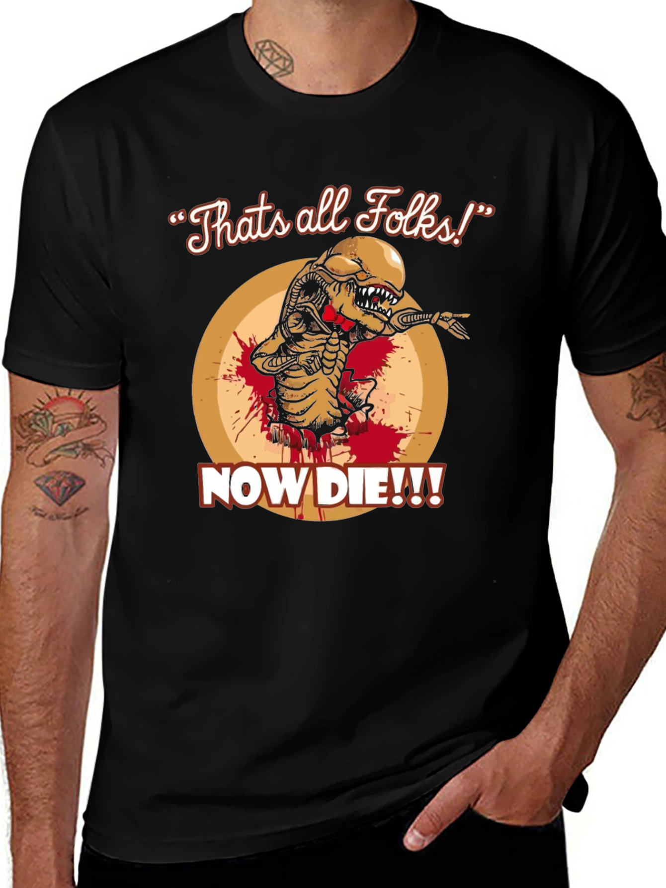 Alien Xenomorph 'That's All Folks' Black T-Shirt