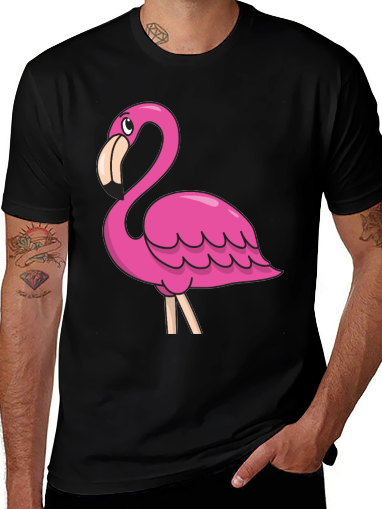 Variant 25 of Fun Flamingo Graphic Tee - Black Cotton T-Shirt