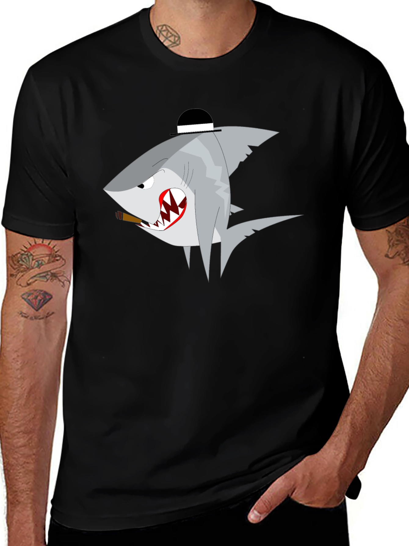 Variant 27 of Shark with Hat Graphic T-Shirt - Novelty Tee