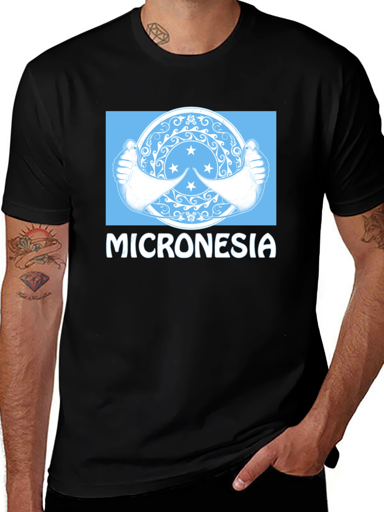 Variant 29 of Micronesia Flag Graphic T-Shirt - Black Crew Neck Tee
