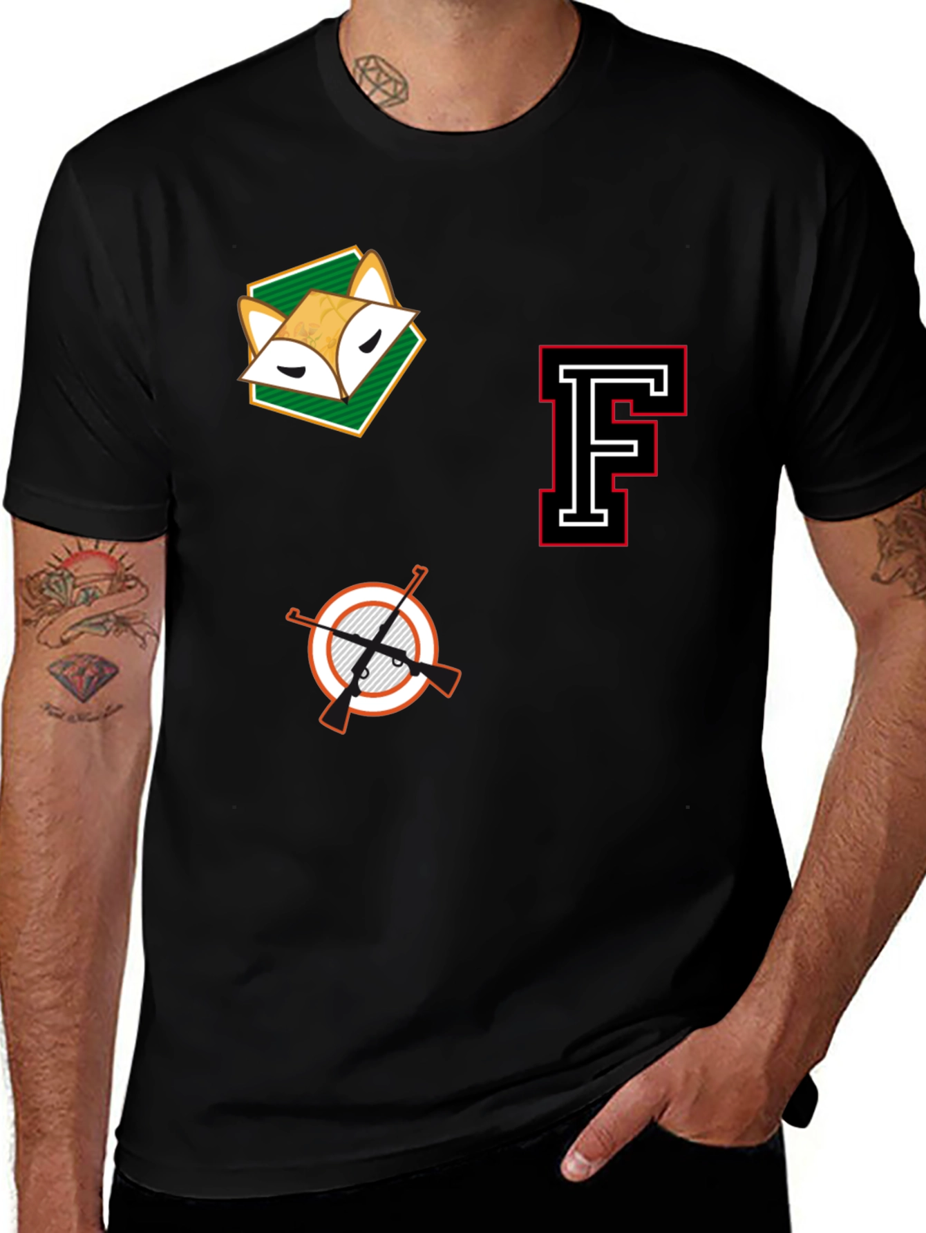 Variant 22 of Graphic Print T-Shirt: Fox, Letter, Hunting Motif Design