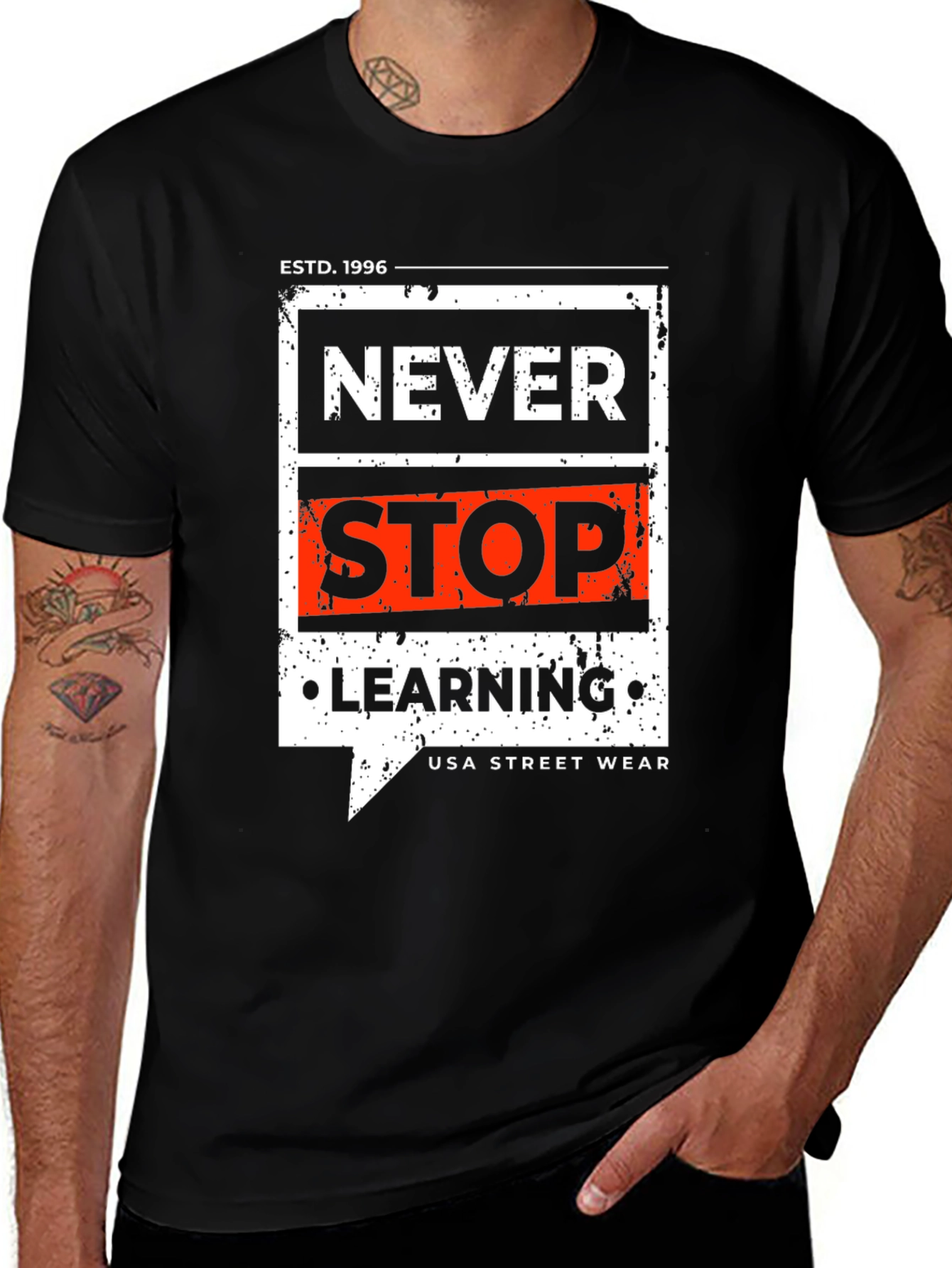 Variant 6 of Never Stop Learning Graphic Tee - Black Casual Shirt
